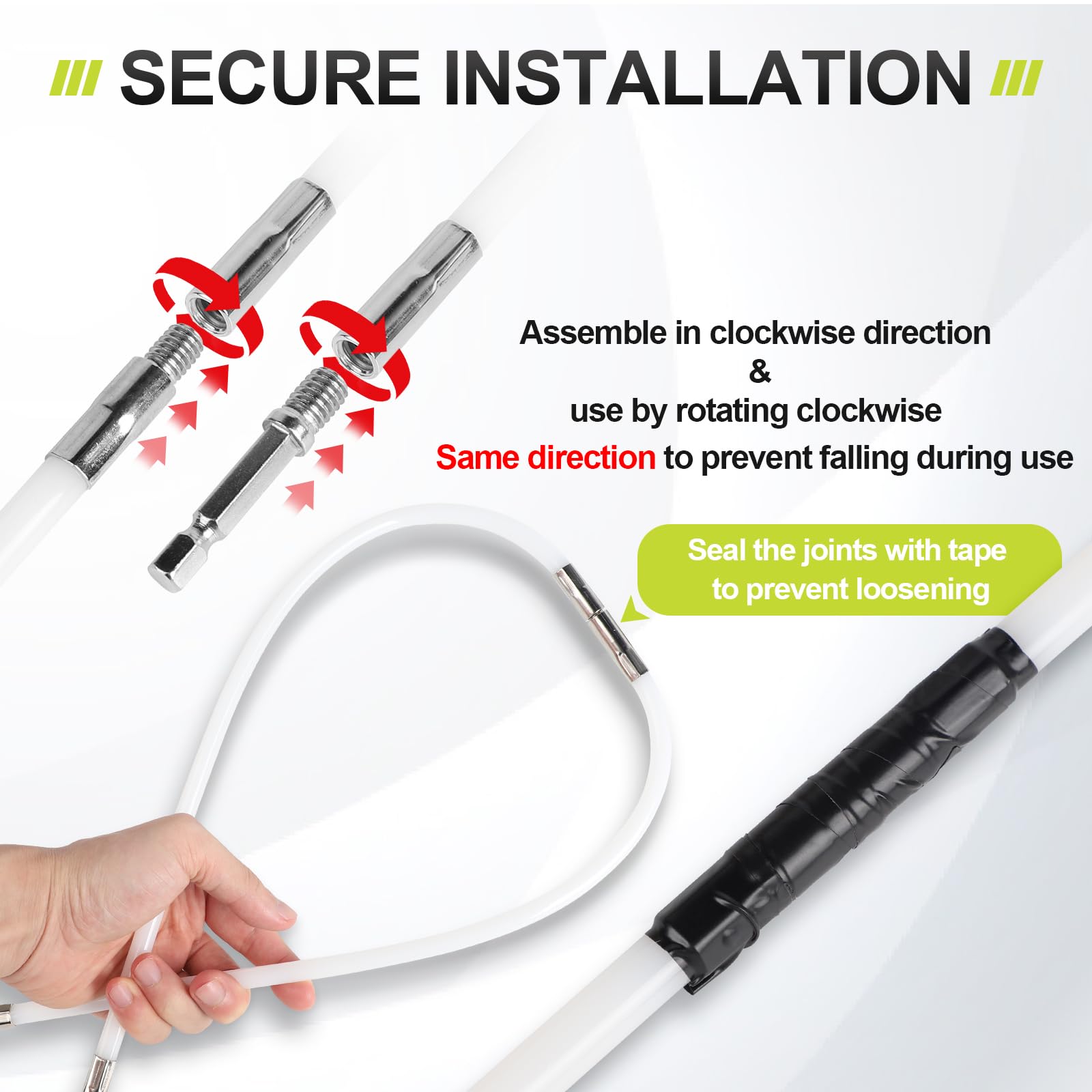 EFUTURETIME 4.8m Kaminbürste Stange Set, Ø 100mm Schornsteinfeger Bürste, Ofenrohrbürste Nylon mit 12 Flexible Stangen 410mm, Verwendbar mit Akkuschrauber, Kaminbesen für Kamin, Rohre, Trockner