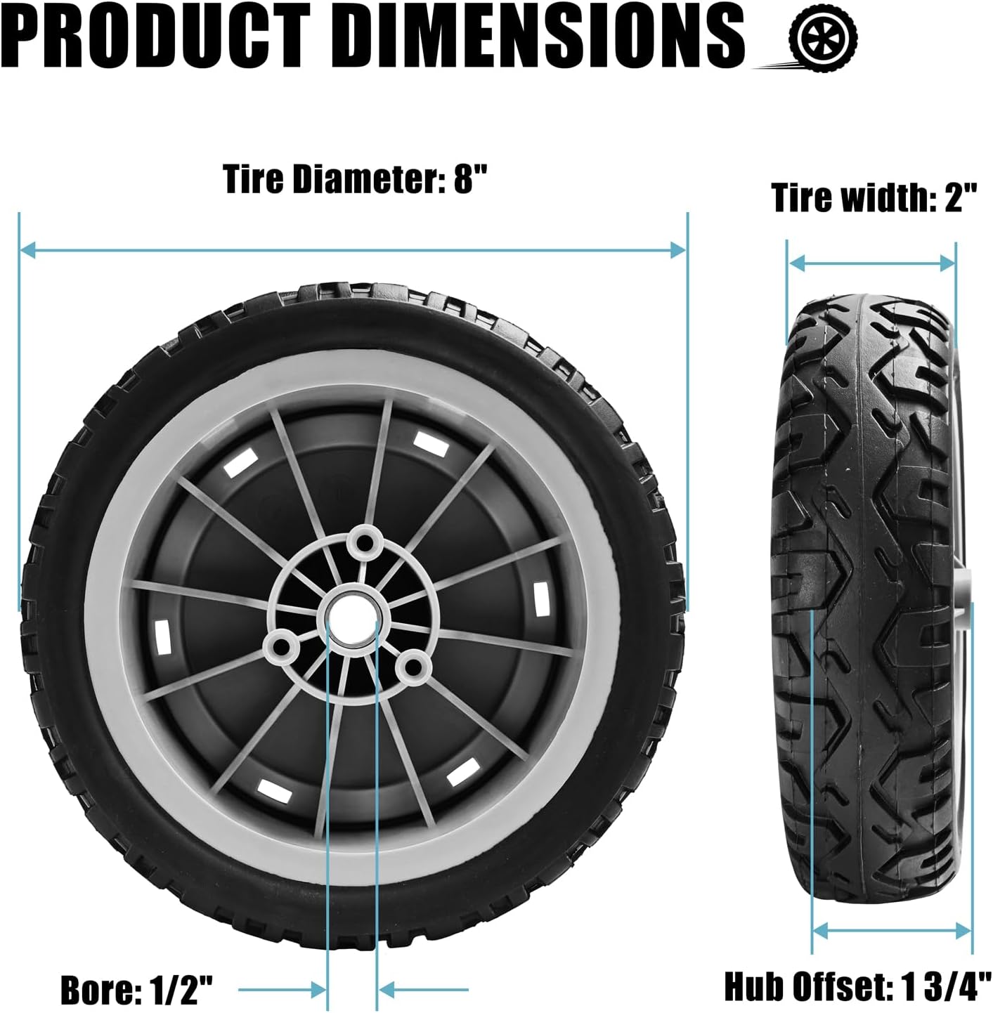 8" Front Wheel for Toro 107-3708, 8 inch Lawn mower Wheel for Toro 20053 20054 20055 20056 Lawn Mower, Most Super Recyclers, Replace 205-716, 2 Pack