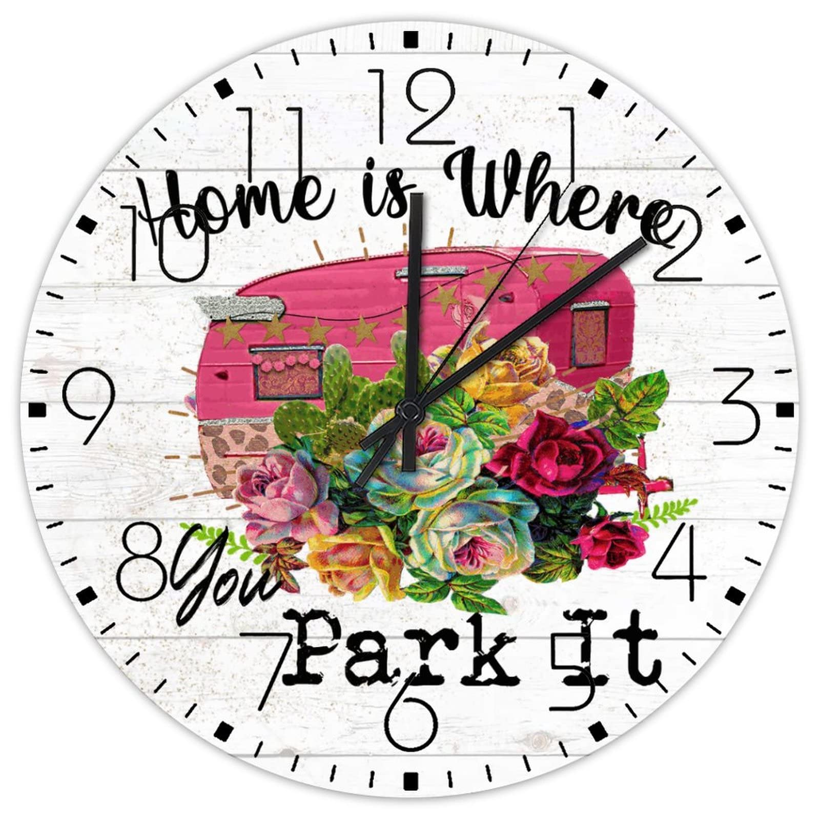Horloge murale en bois pour camping-car Home Is Where You Park It