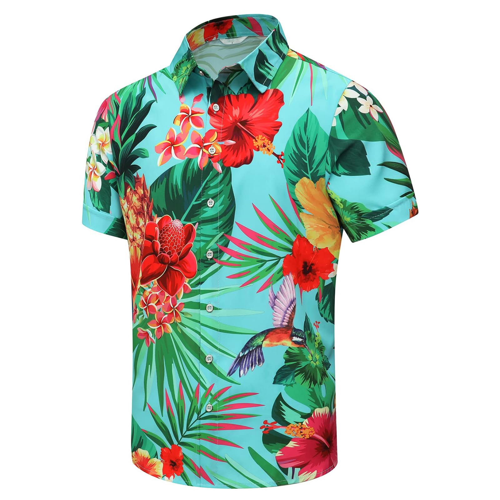 Men's Hawaiian Shirt Funky Blue Beach Printed Tropical Beach Shirt Casual Button Down Short Sleeve Floral Shirts Tops