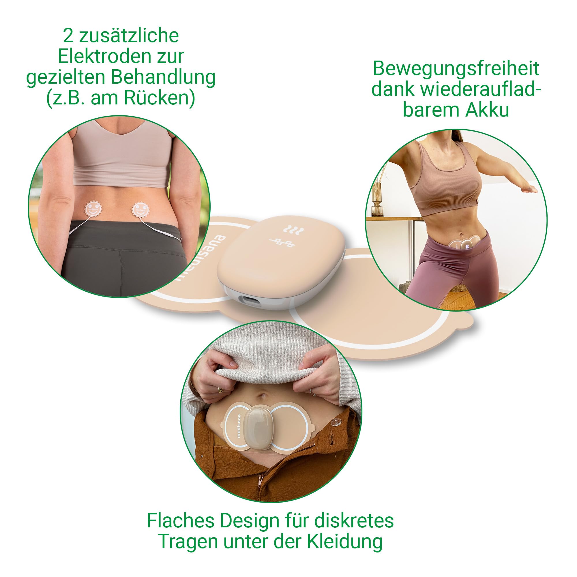 Medisana TT 250 TENS Gerät zur Schmerztherapie bei Periodenschmerzen | Mit Wärme, Schmerztherapie mit Elektroden Wärmepads gegen Schmerzen durch Periode und Endometriose, zur Muskelentspannung