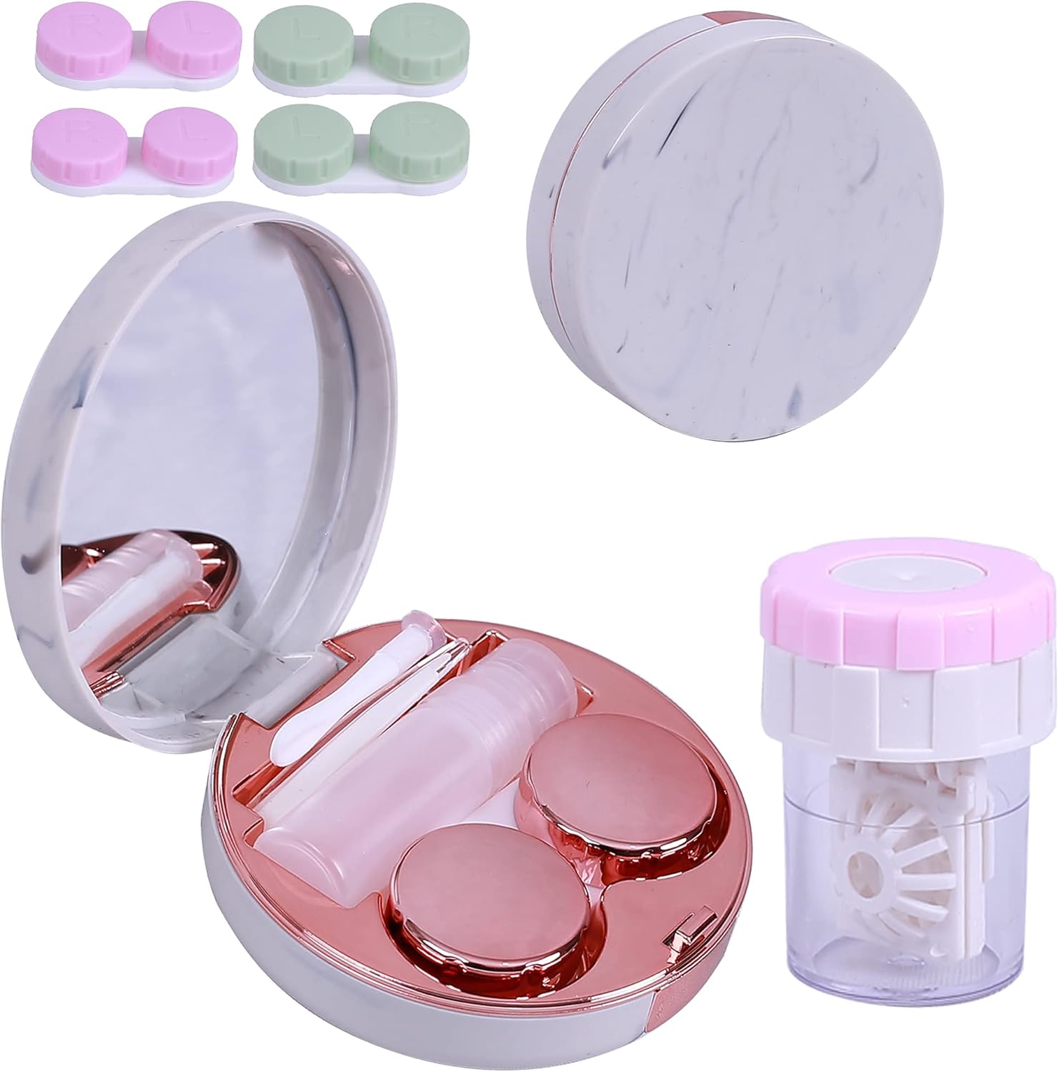 Contact Lenses Case Kit, Marble Contact Lens Case with Mirror,Portable Contact Box Travel Kit with Lens Cleaner Solution Bottle Tweezers Remover for Outdoor and Office Daily Use : Health & Household