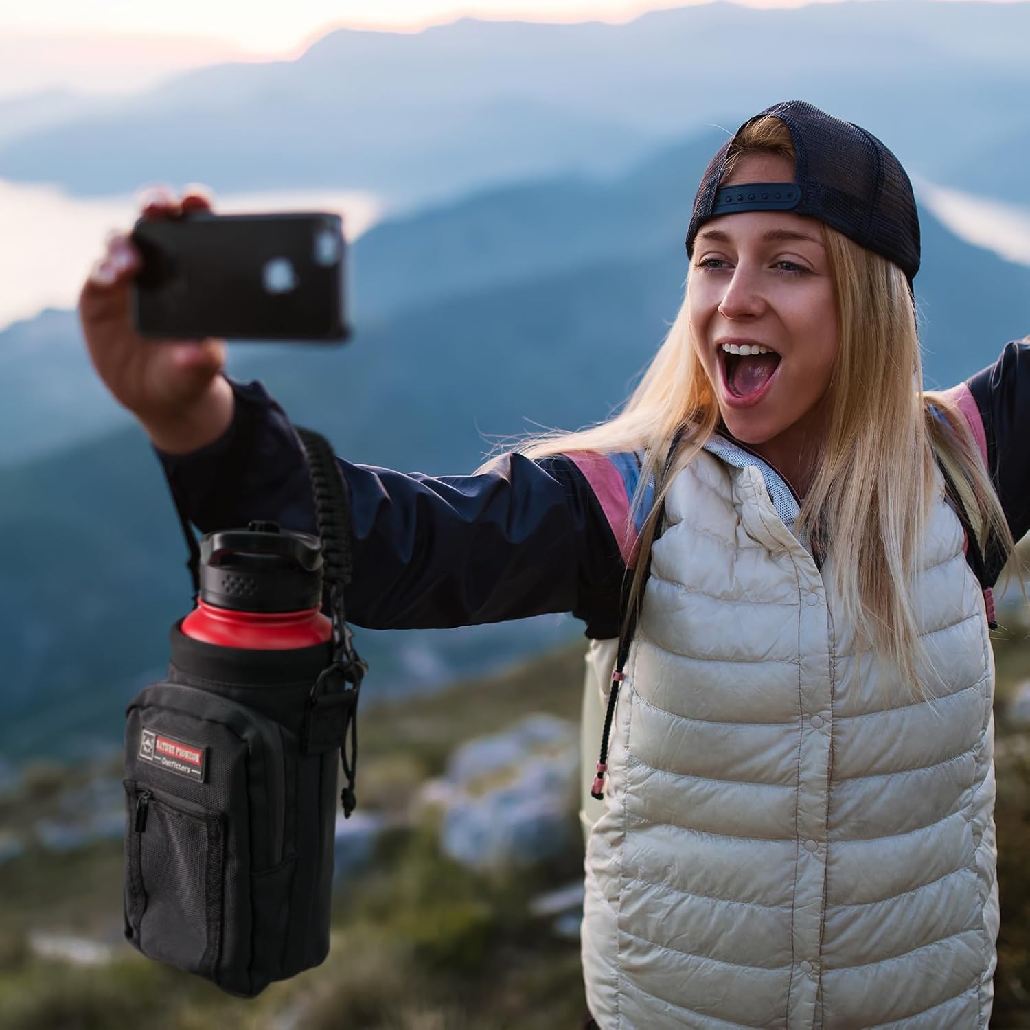 NATURE PIONEOR Water Bottle Holder with Adjustable Strap - 25/32/40oz Insulated Water Bottle Carrier Sling Sleeve with Paracord Handle & 2 Storage Pockets, Hiking, Camping, Gym - Image 8