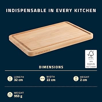 HENCKELS by ZWILLING Kesme tahtası ahşap kesme tahtası, 32 x 22 x 2 cm, meyve suyu oluğu, çift taraflı kullanılabilir