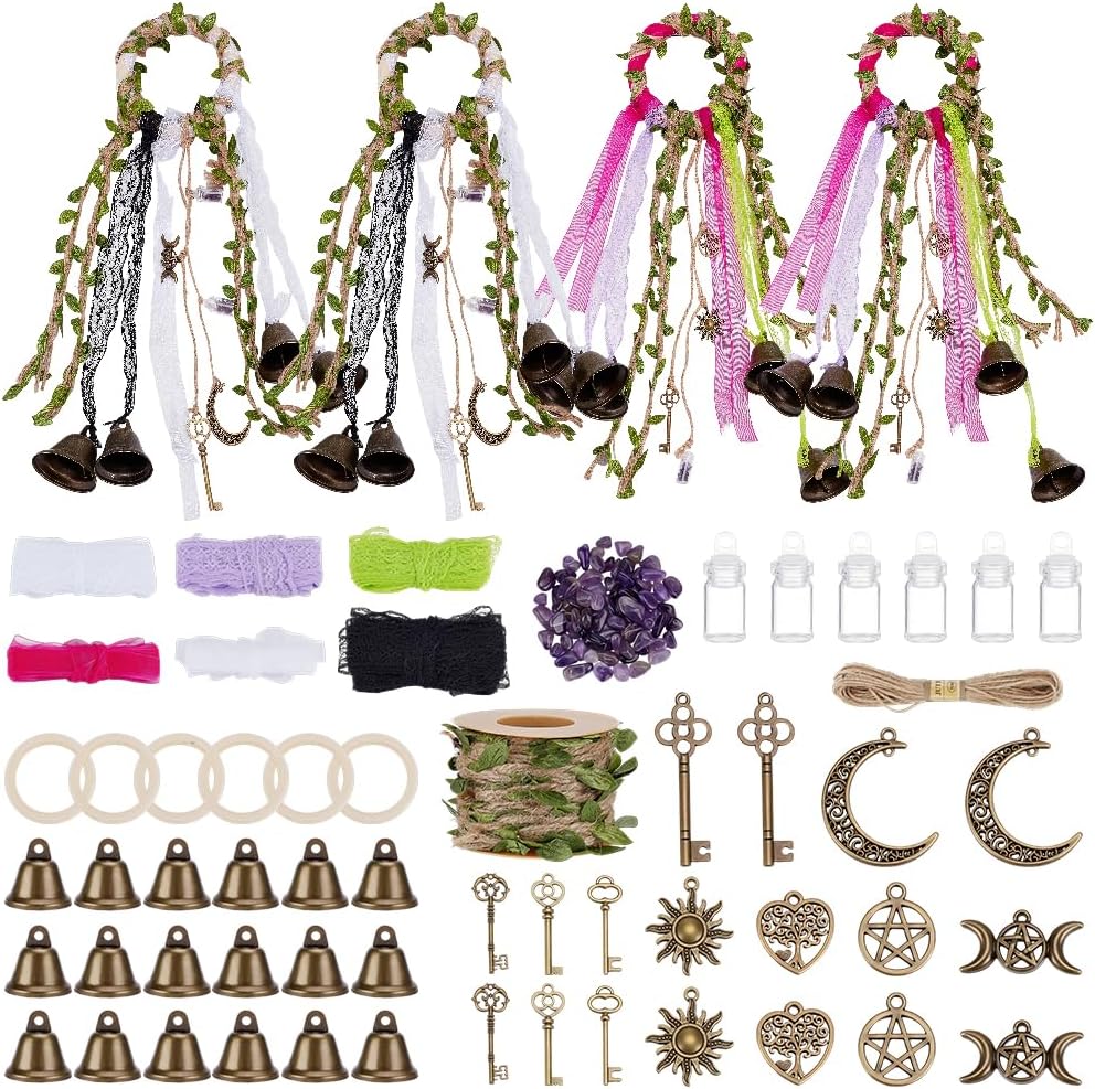 6 Sets 54Pcs Witch Bells DIY Kit for Door Knob for Protection DIY Witchcraft Supplies Kit Witch Bell Witchy Decor Hanging Wind Chimes Hanging Wall Home Bedroom Garden Witchcraft Decor