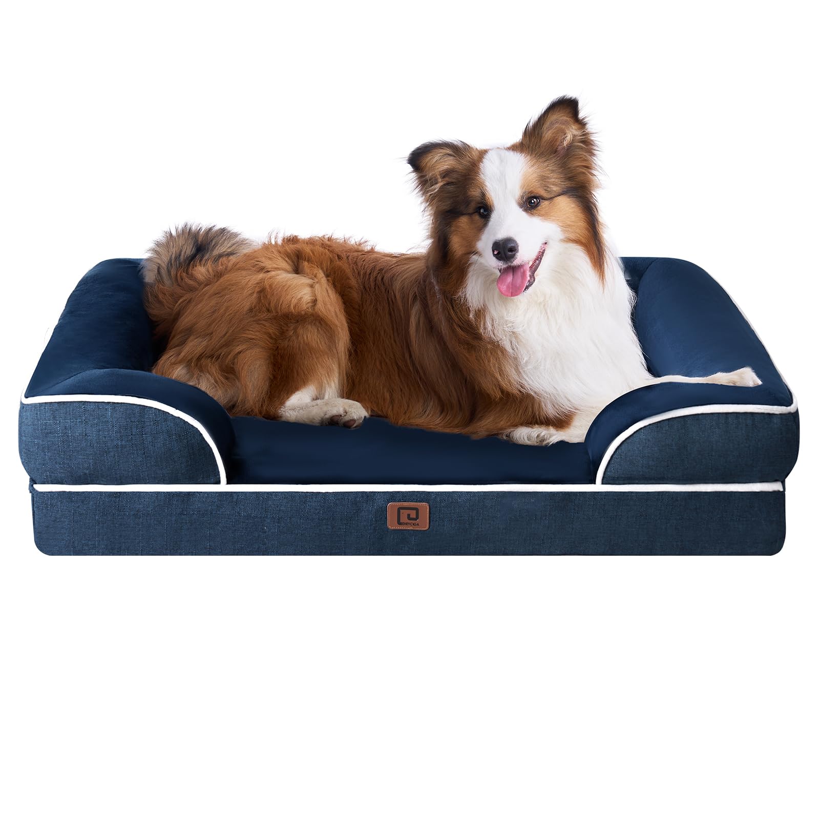 EHEYCIGA Cuccia Cane Interno Taglia Grande, Cuscino Cane Impermeabile Sfoderabile e Lavabile, Letto per Cani con tre Lati Rialzati Ortopedico, Blu Navy, 104x68x16cm