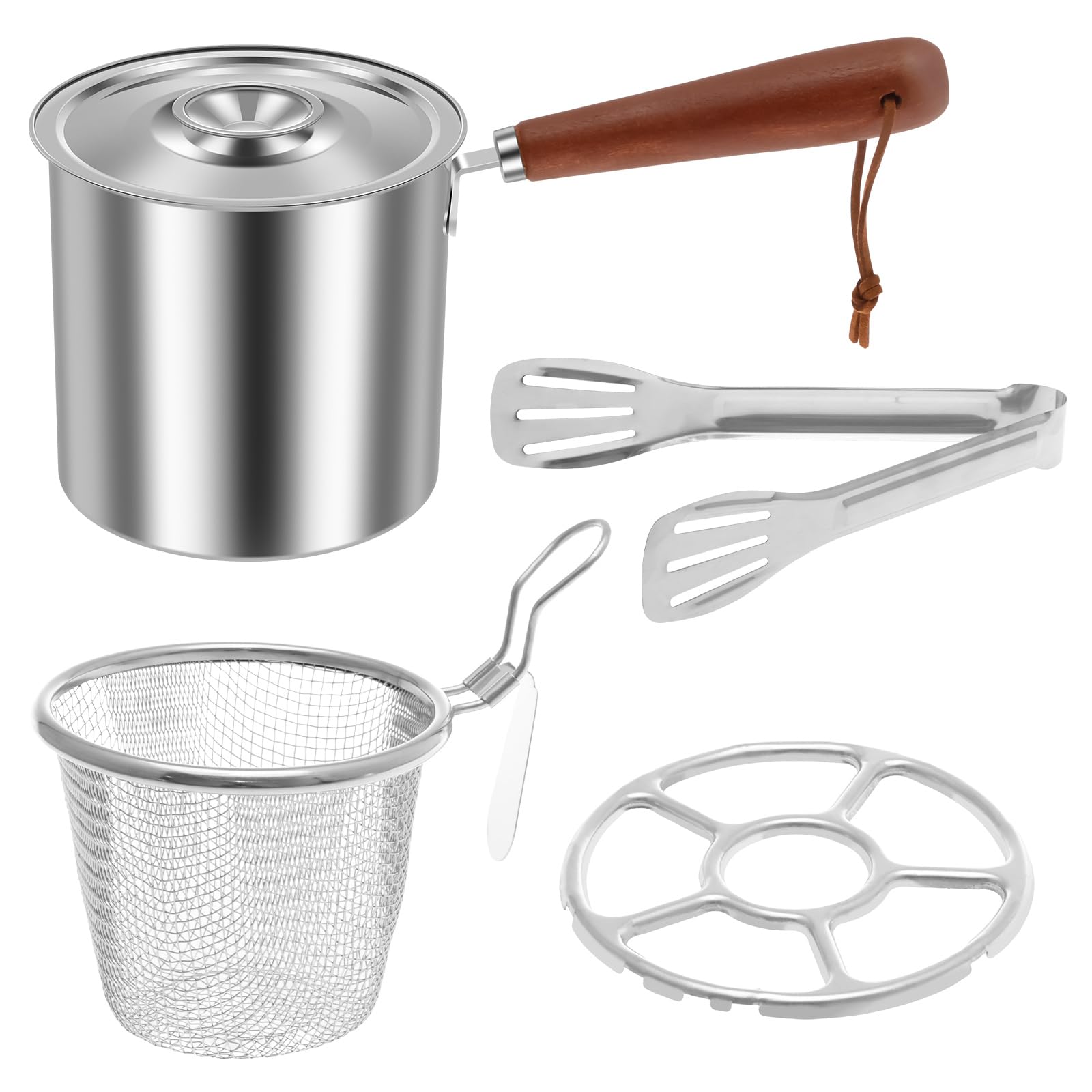 FALESOUL Small Deep Fryer Pot with Basket, Mini Fryer Pot Stainless Steel Fryer Pan with Tongs and Lid, Nonstick Fryer Deep Fry Basket Turkey Fryer Basket for Tempura Chips, Fries, Fish, and Chicken