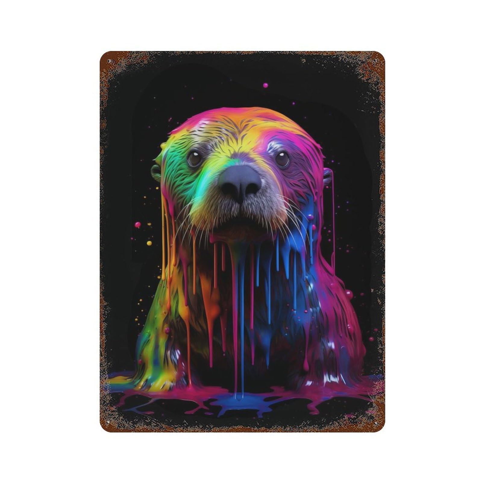 Garage Style Rainbow Sea Otter Rust Effect Tin Sign 15.7"x11.8", Industrial Home Decor for Bar And Workshop