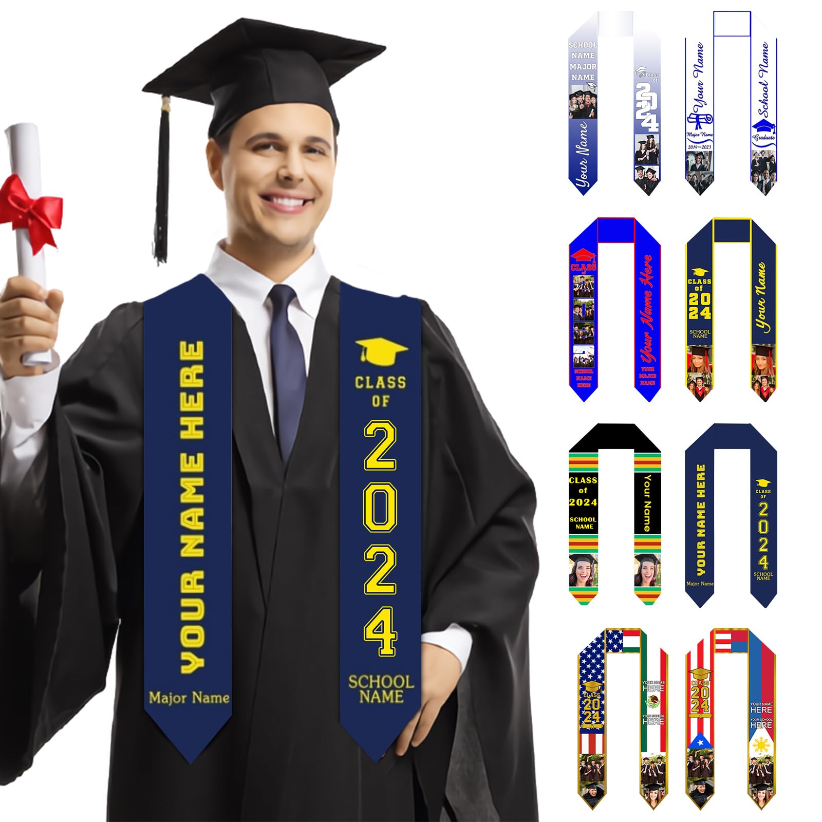 Betenshtresk Custom Congratulations Graduation Sash Personalized Graduation Gifts Stole Customize Class of 2024 Stole - 72 Inches