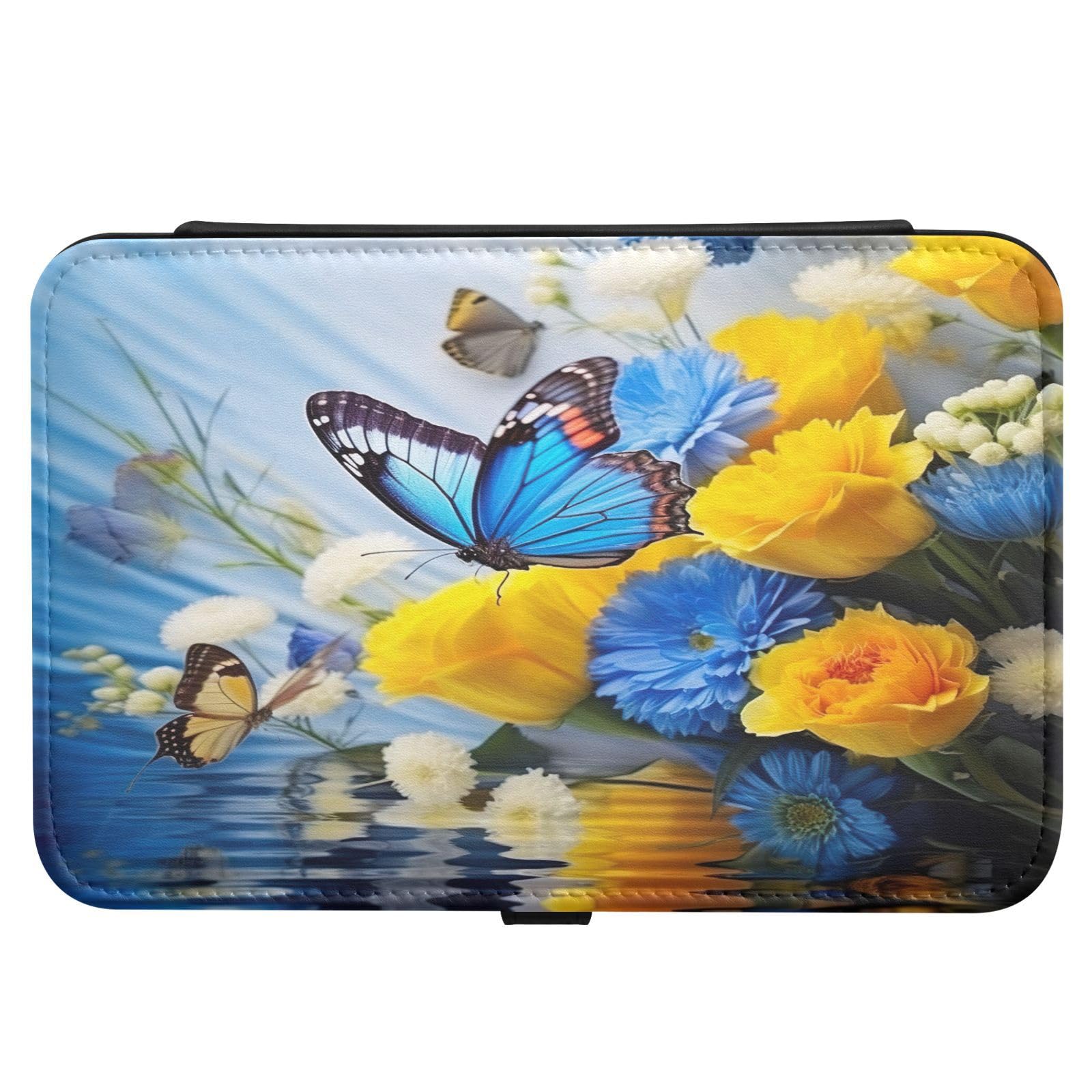 Haskirky Blue & Yellow Flowers Jewelry Box Portable PU Leather Travel Jewelry Organize for Women Jewelry Storage Display Holder for Ring, Necklace, Earring