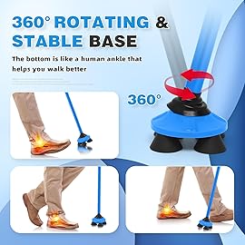 BeneCane Walking Cane for Men & Women Walking Stick for Seniors Folding Canes Quad Cane Adjustable Lightweight Sturdy Collapsible Heavy Duty with Soft TPR T-Handle and Travel Bag