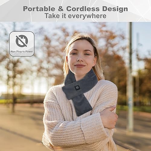 Miniatura 8 de Envoltura térmica para el cuello con cargador de batería de 5000 mAh, almohadilla térmica inalámbrica con 3 ajustes de calor ajustables, calentador