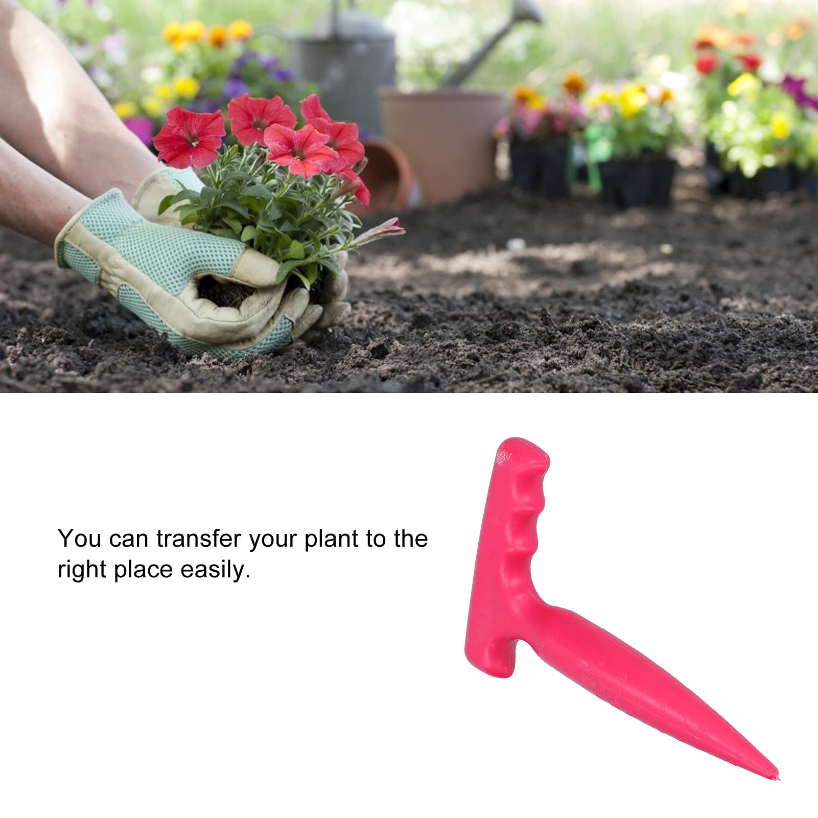 Garden Seed Planter Tool Plant Hole Digger Plastic Garden Seed Planter Long Handle Bulb Planter Tool Seedling Transplanting (Pink)