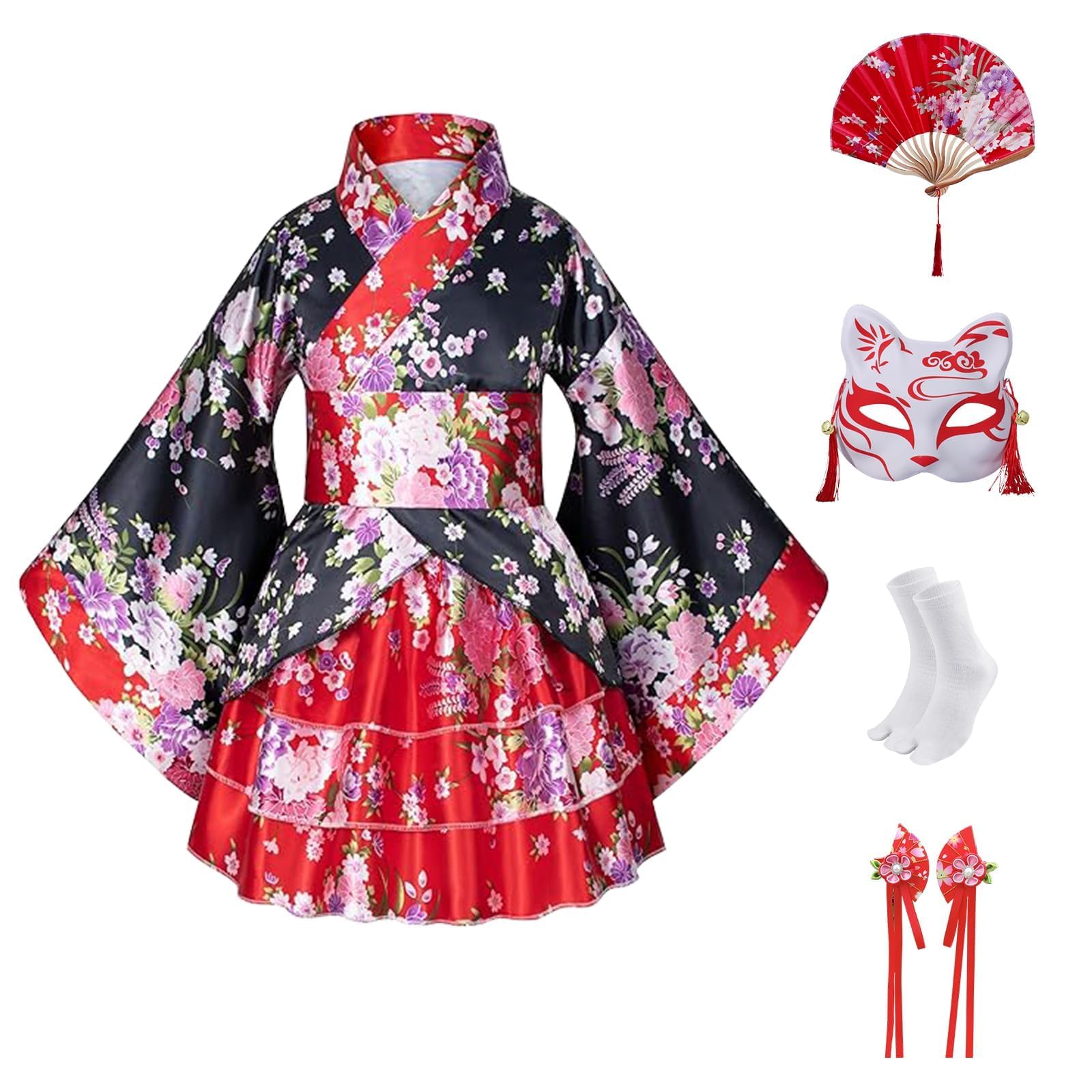 CRFASIBE 5-teiliges Mädchen Kimono Kostümset Cosplay Japanis