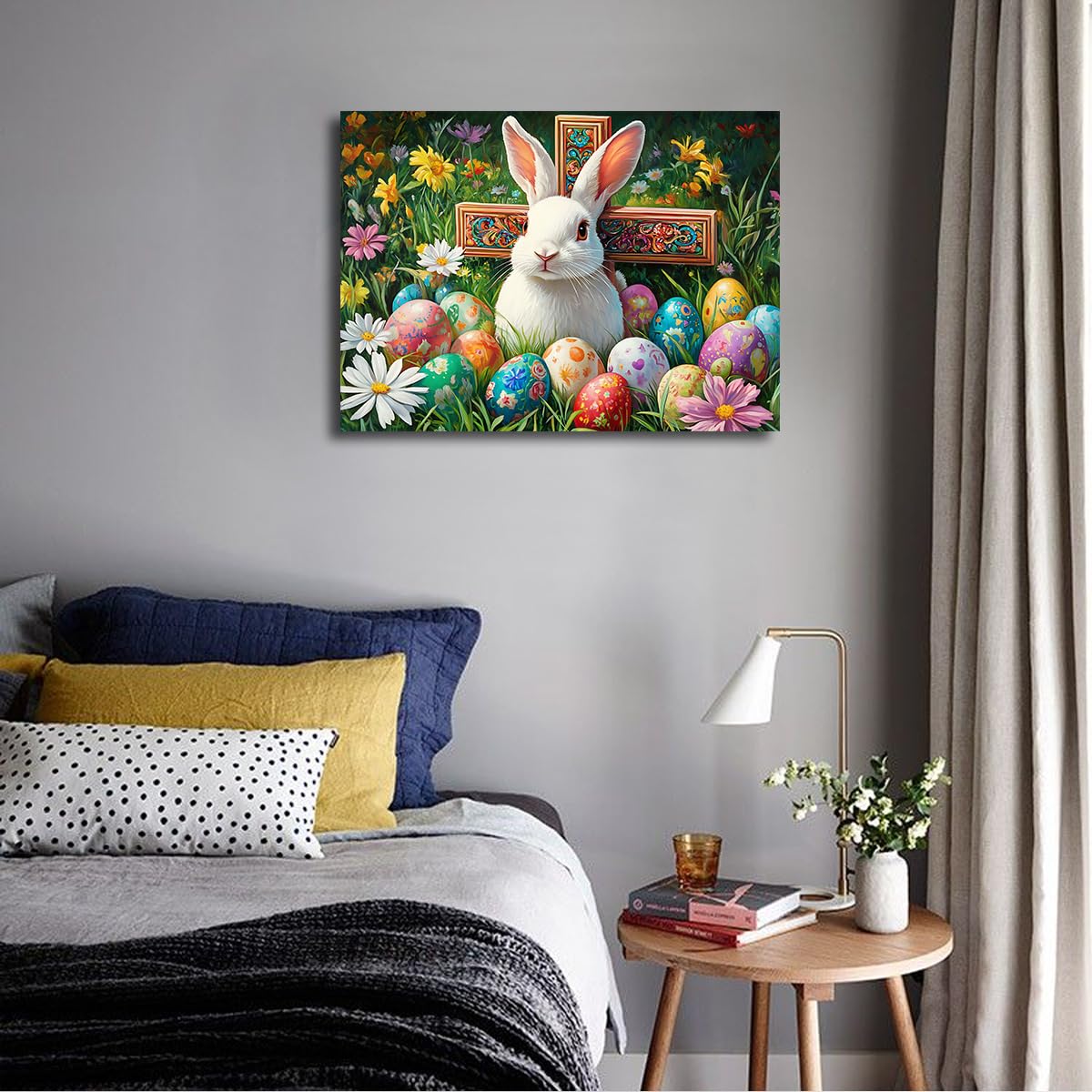 SHENGPOSTER Kolorowe pisanki i wydruki na płótnie dzikie kwiaty do jasnej wiosennej dekoracji Świeży słoneczny design sztuka ścienna do jadalni ogrodu wewnętrzna rama 38 x 50 cm