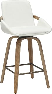 Holden Modern Fabric & Bentwood 26" Counter Stool w/Swivel, Set of 2 - Ivory & Whitewash