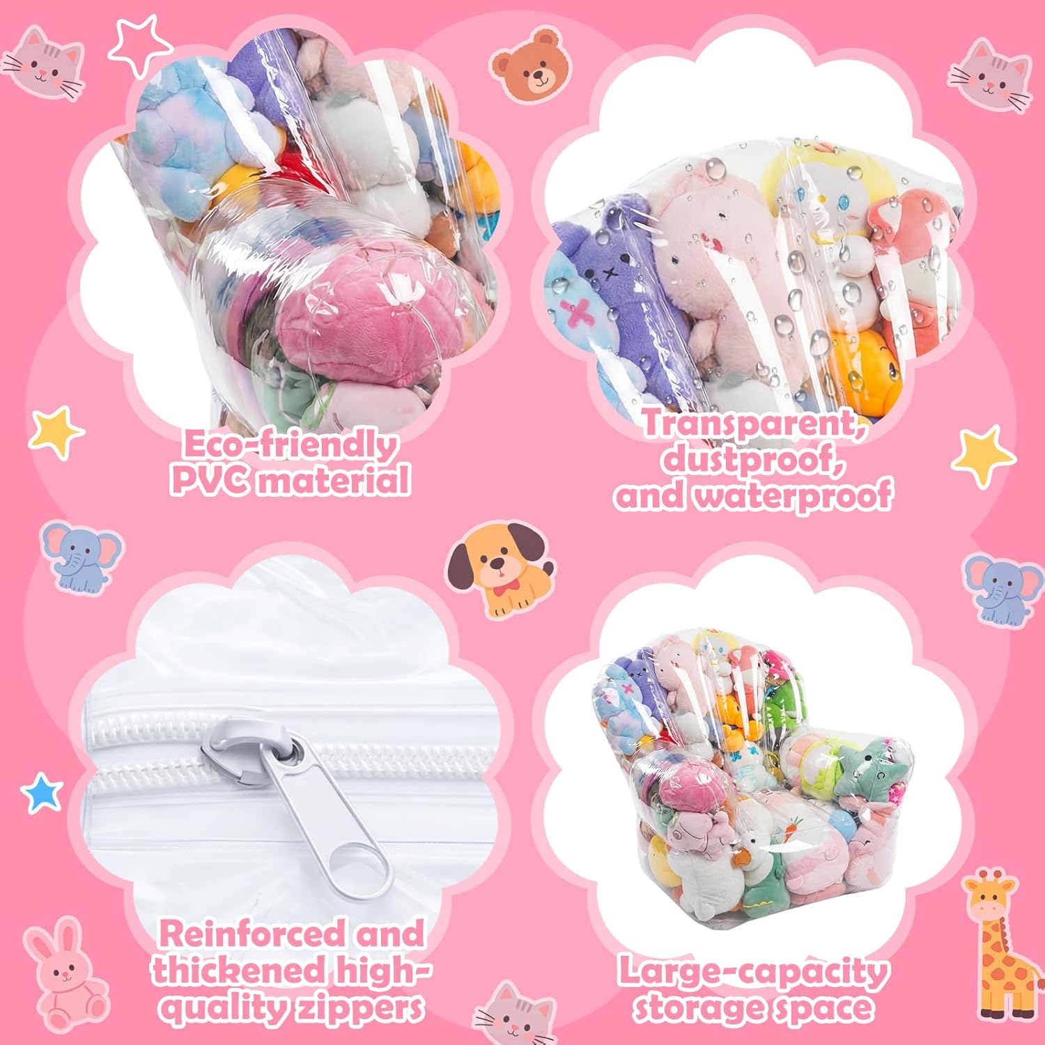 Batiyeer 2 Pcs Clear Stuffed Animal Storage Chair Large Transparent Bean Bag Chair Cover for Plush Toys Living Room Bedroom (Classic Style,39.3 × 37.4 × 35.4 Inches, 21.7 x 21.7 x 13 Inches)