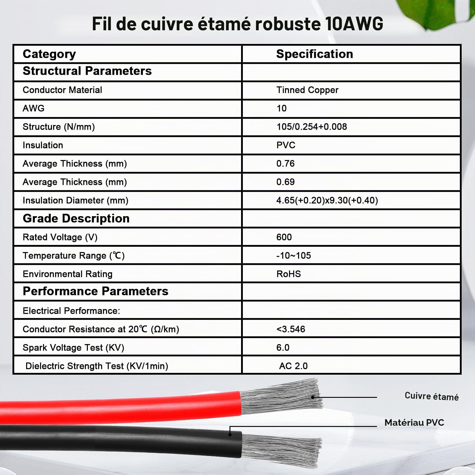XRDS -RF Câble de connexion solaire vers XT60 10,7 m, câble d'extension solaire vers XT60 femelle 10 AWG, câble d'alimentation 600 V pour panneaux solaires, batteries, stations d'énergie - Transfert