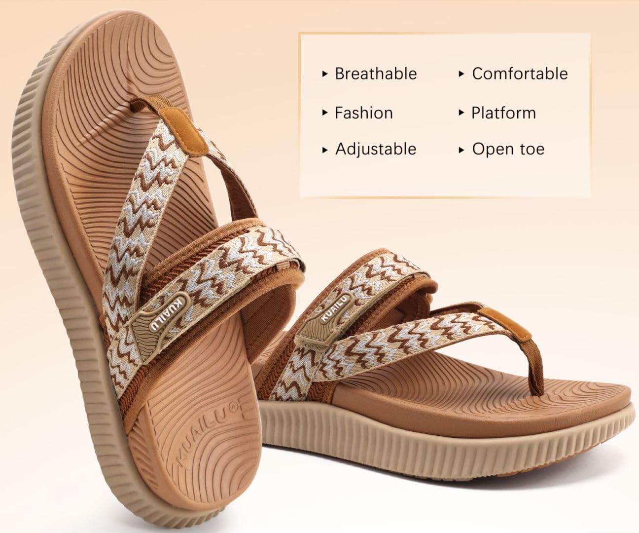 KuaiLu Womens Orthopedic Flip Flops With Arch Support Adjustable Thick Athletic Cushion Recovery Walking Sandals For Woman Ladies Fashion Comfortable Flip-Flop Slides, Water Resistant & Lightweight - Image 6