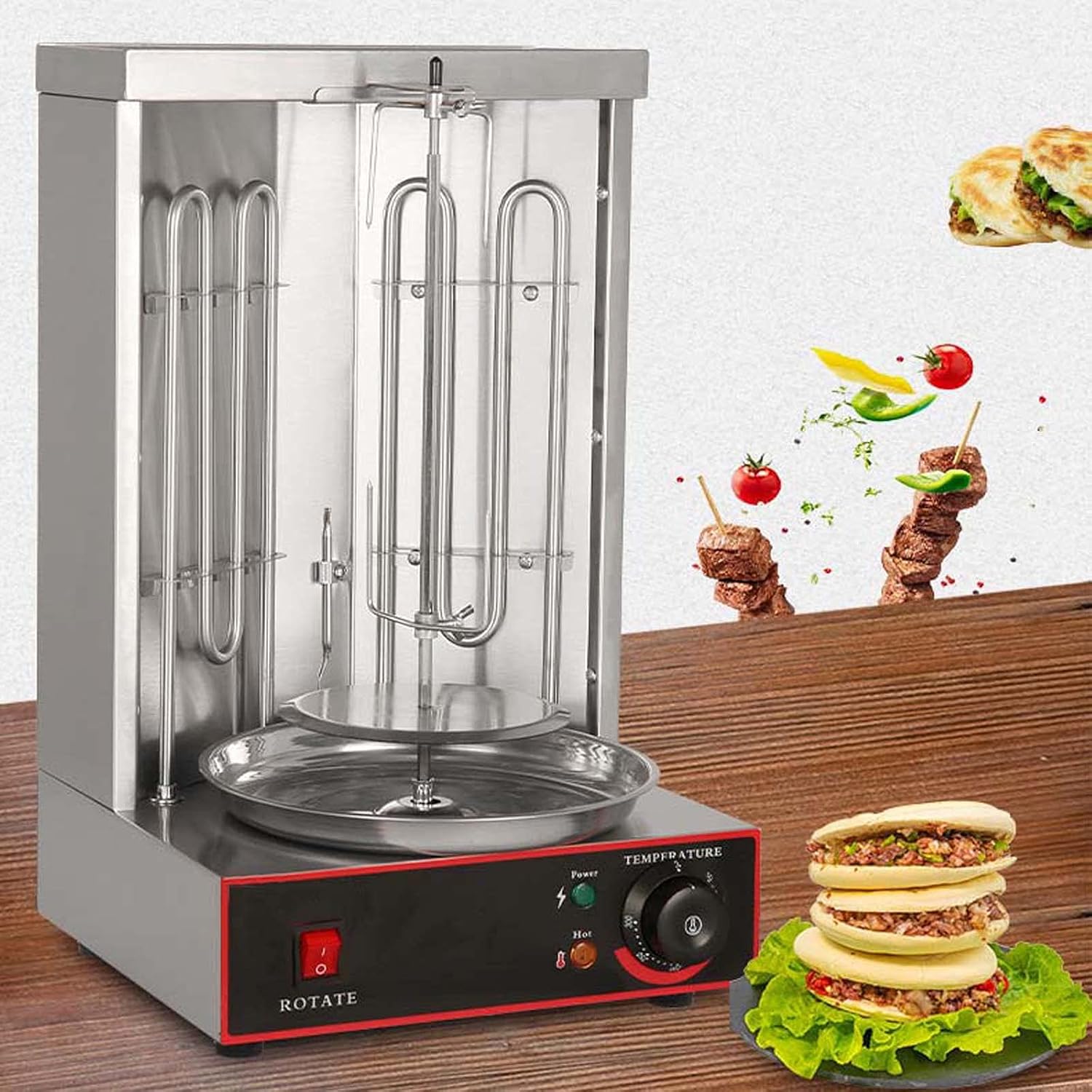 KnoRRs Electric Vertical Broiler Barbecue Machine, Smoke Free Kebab Rotisserie Kit, Detachable Grill Rotisserie Machine for Home, 360 ° Roatation Barbecue Machine