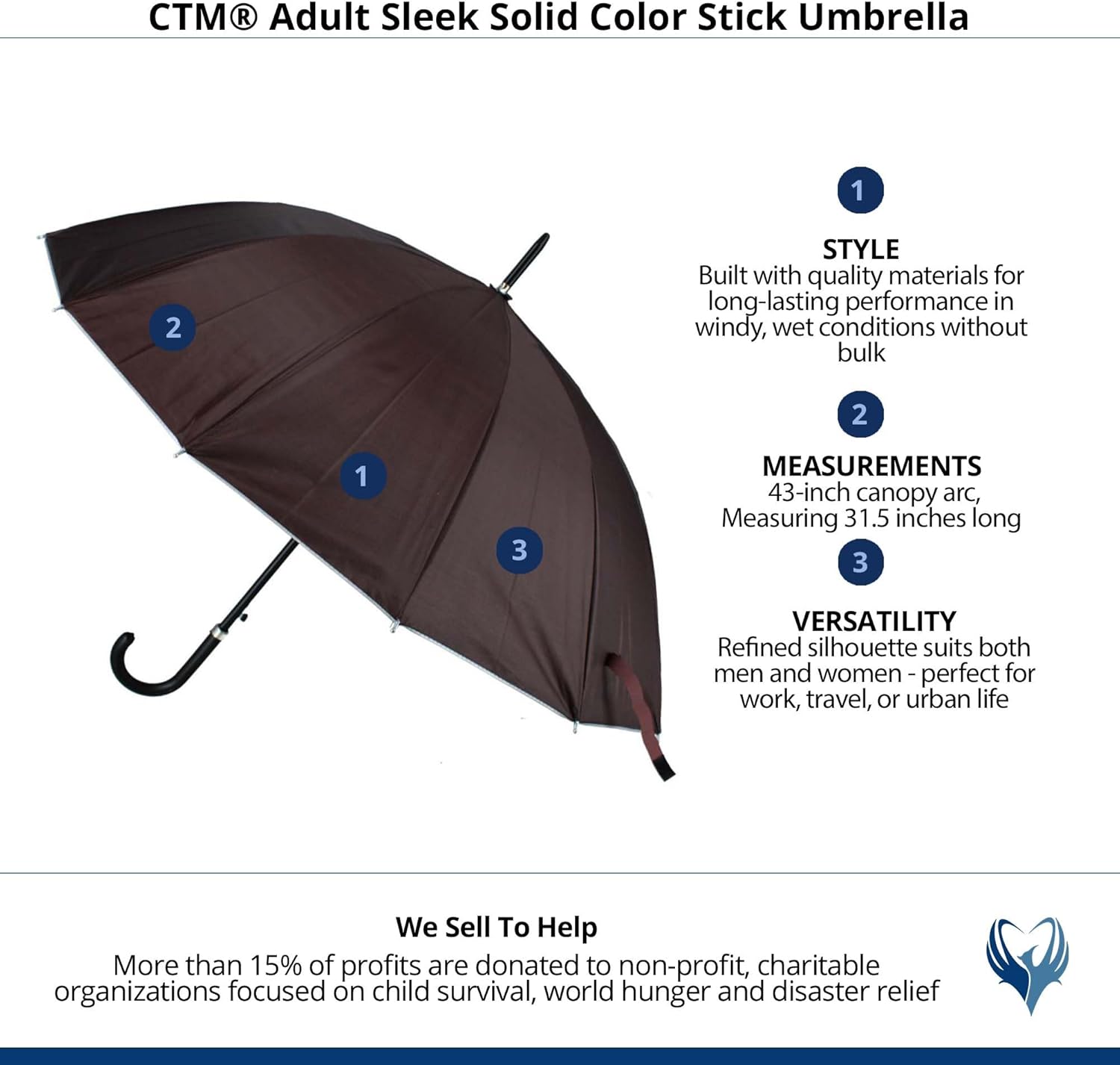 CTM Adult Sleek Solid Color Stick Umbrella