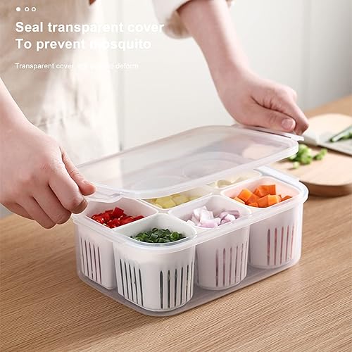 Miniatura 3 de Organizador de refrigerador, bandeja dividida para verduras con tapa, contenedores de plástico divididos para almacenamiento de vegetales,