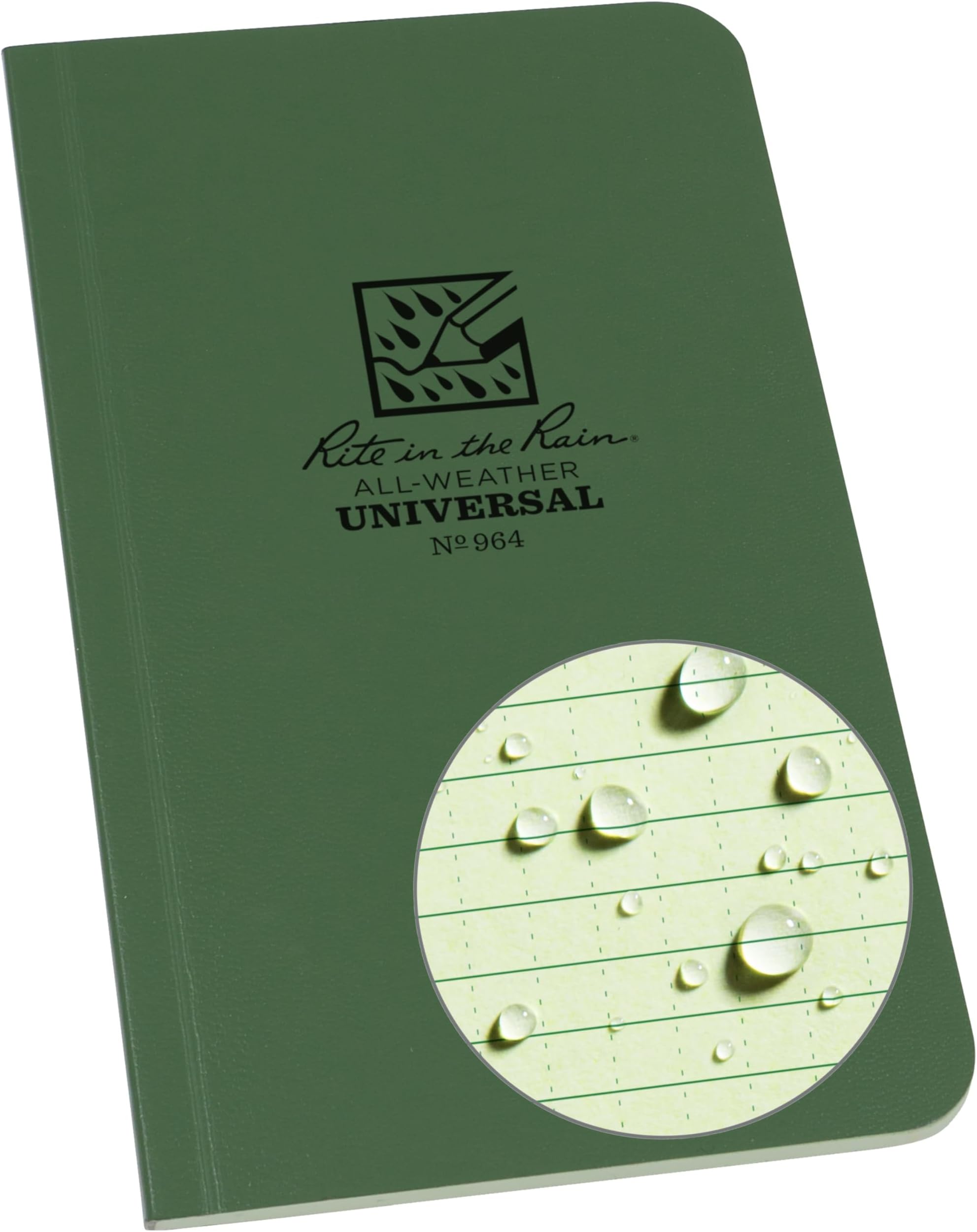 Weatherproof Soft Cover Pocket Notebook, 3.5" x 6", Green Cover, Universal Pattern (No. 964)