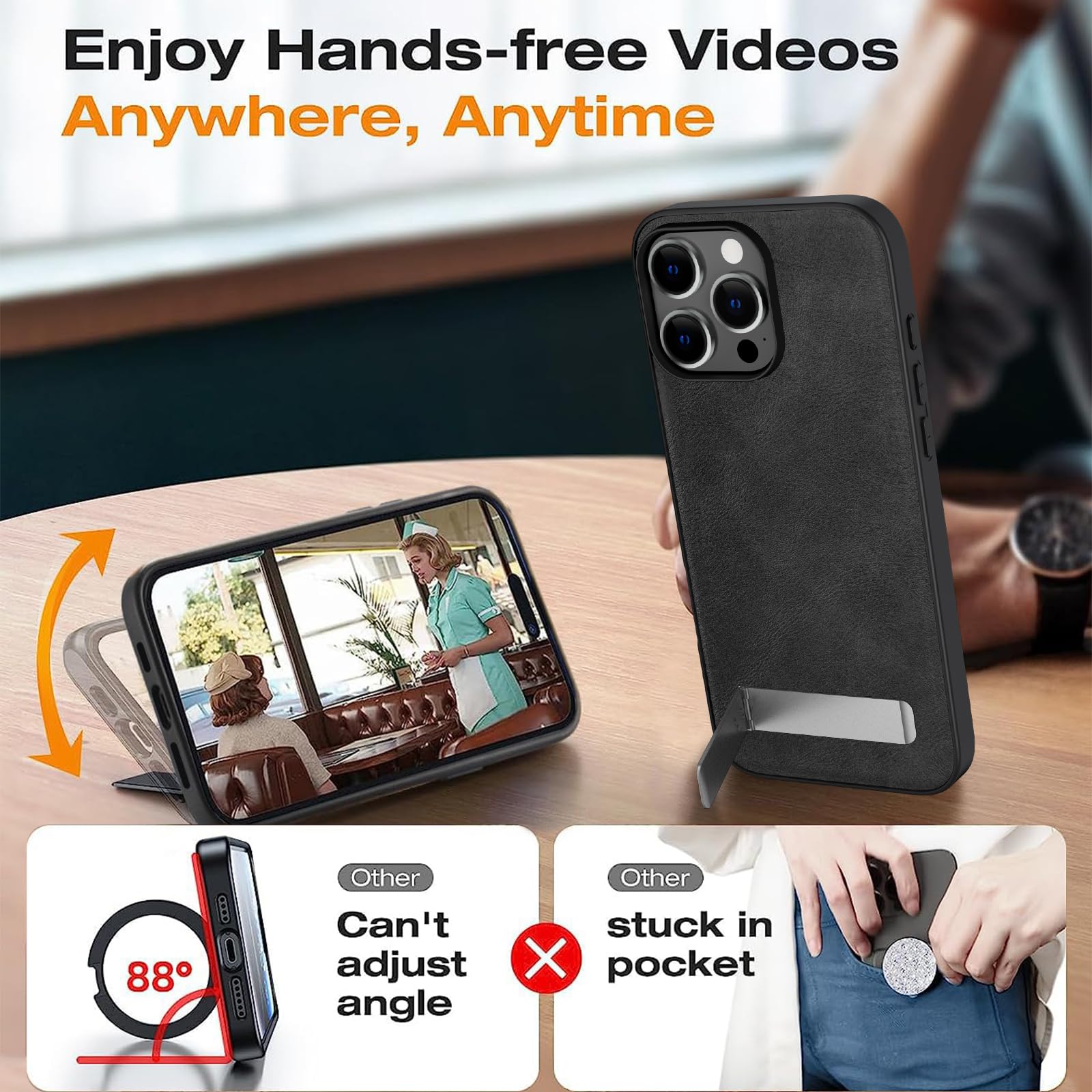 Dteck Magnetic For IPhone 14 Pro Max Leather Case, Built-in Invisible Stand, Compatible With - View #12