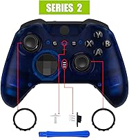 Vista 4 de eXtremeRate Cubierta de repuesto azul transparente para Xbox One Elite Controller Series 2 (modelo 1797), carcasa frontal personalizada y anillos
