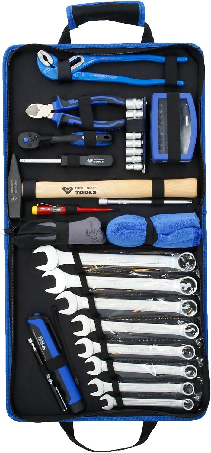 BRILLIANT TOOLS Sac à Outils en Nylon 58 Pièces BT024058 - Outils Universels pour Atelier - Idéal pour Travaux Maison, Voiture, Vélo et Moto - Outils Ultra Résistant - Kit de Base Complet