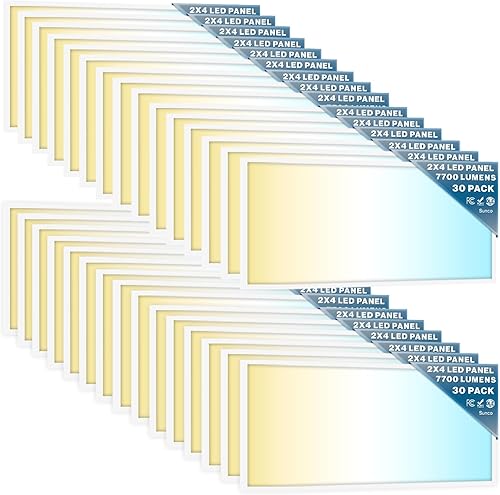 Sunco - Paquete de 30 lámparas LED de 2 x 4 para techo de oficina, 7700 LM, características seleccionables, 40W50W60W, 4000K5000K6000K, regulable