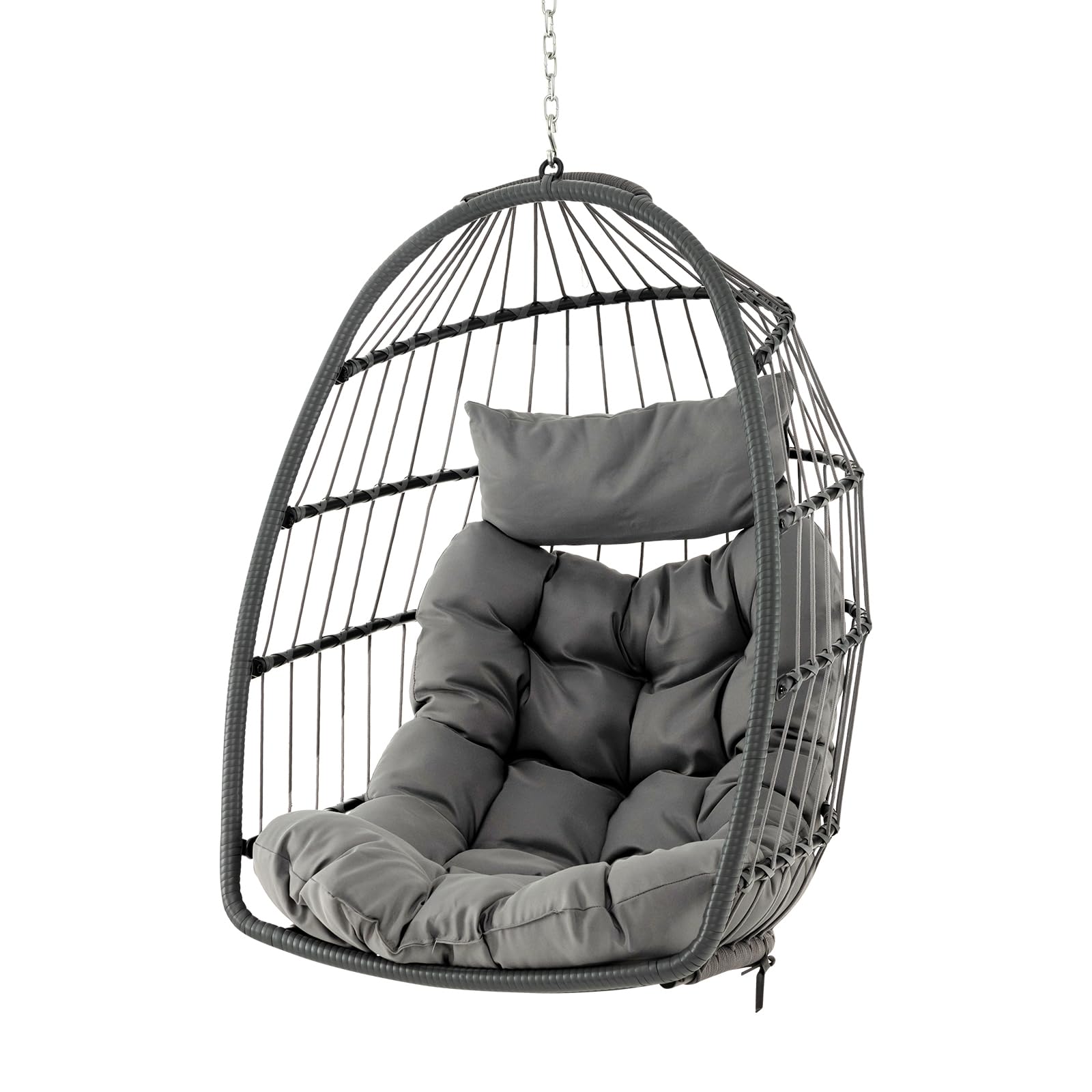 DREAMADE Hängesessel mit Sitzkissen & Kopfstützkissen, klappbarer Hängekorb Hängestuhl Hängesitz Hängeschaukel für Indoor, Outdoor Schaukel Hängestuhl für Kinder und Erwachsene Grau