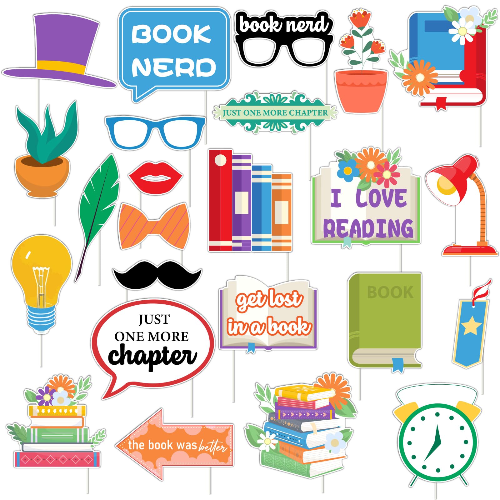 Déco anniversaire I Love Reading : lot de 24 accessoires pour fête thème bibliothèque et livres