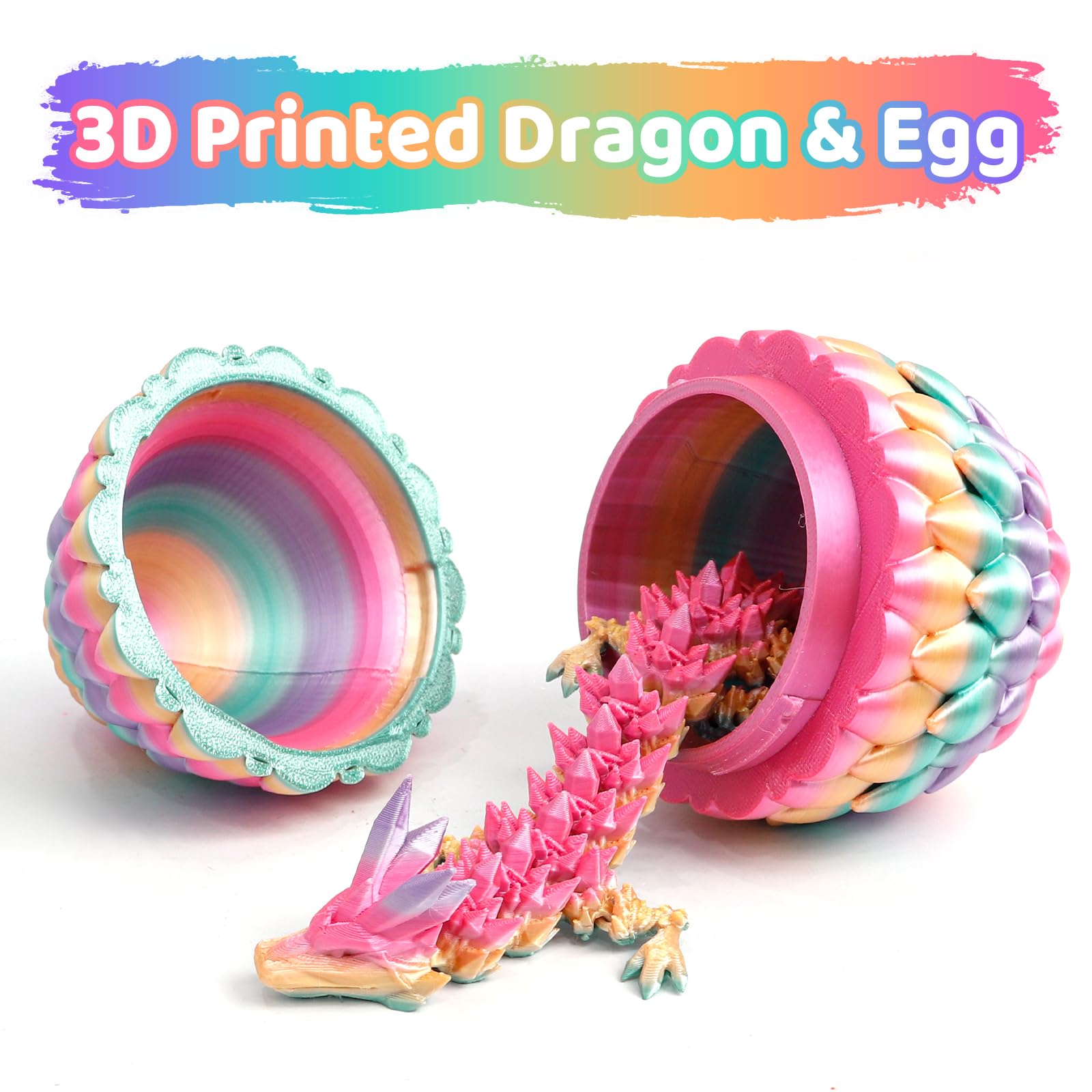 Flavery 3D Printed Dragon Egg, Candy, Surprise Easter Egg with 12" Flexible Crystal Dragon Inside, 3D Printed Gift Toy - Image 2