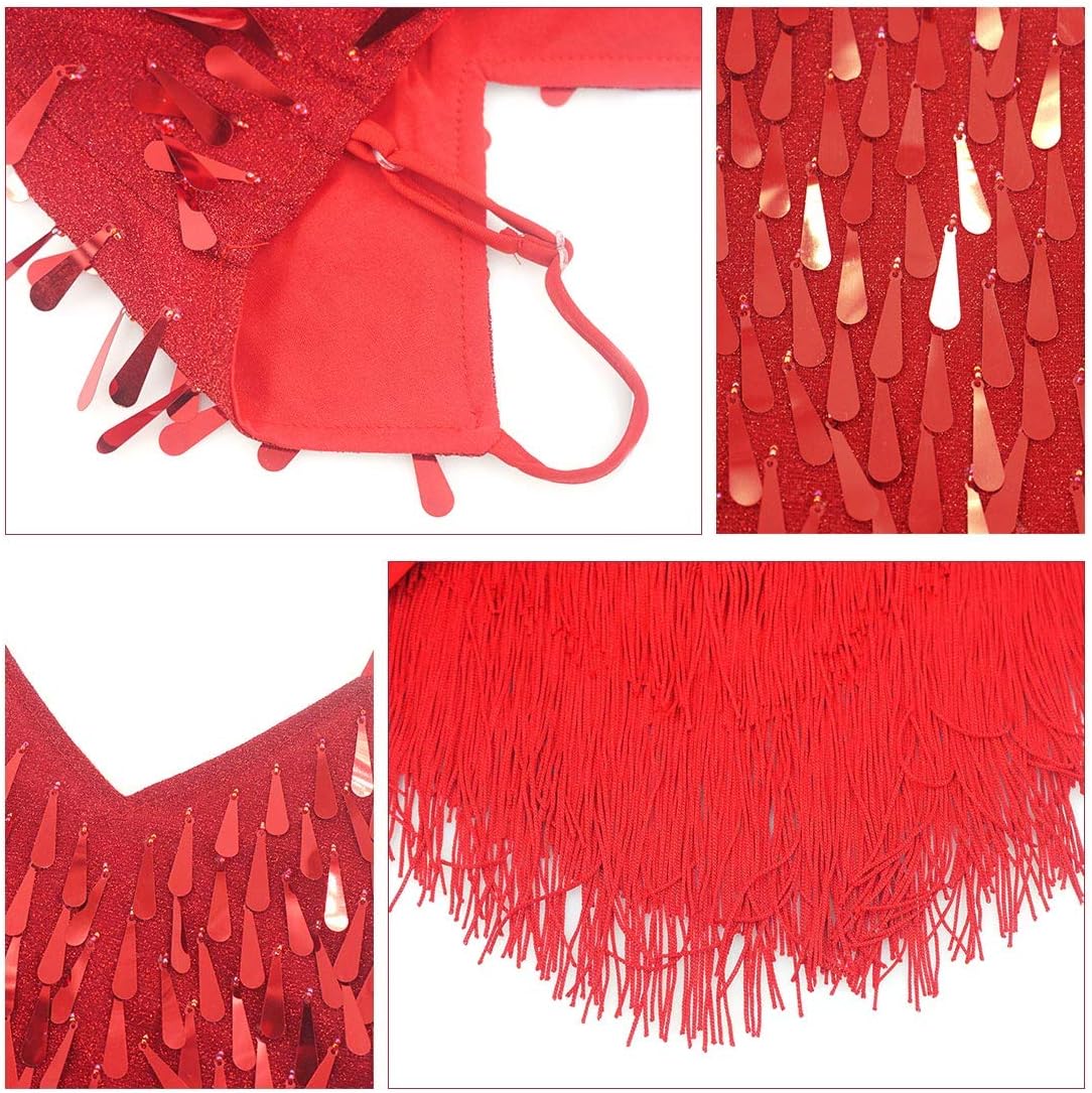 Happy Cherry Girl's Sequin Tassel Dress Latin Dance Skirt Sparkling for Kids Ballet Tango Rumba Dancewear 5-14 Years