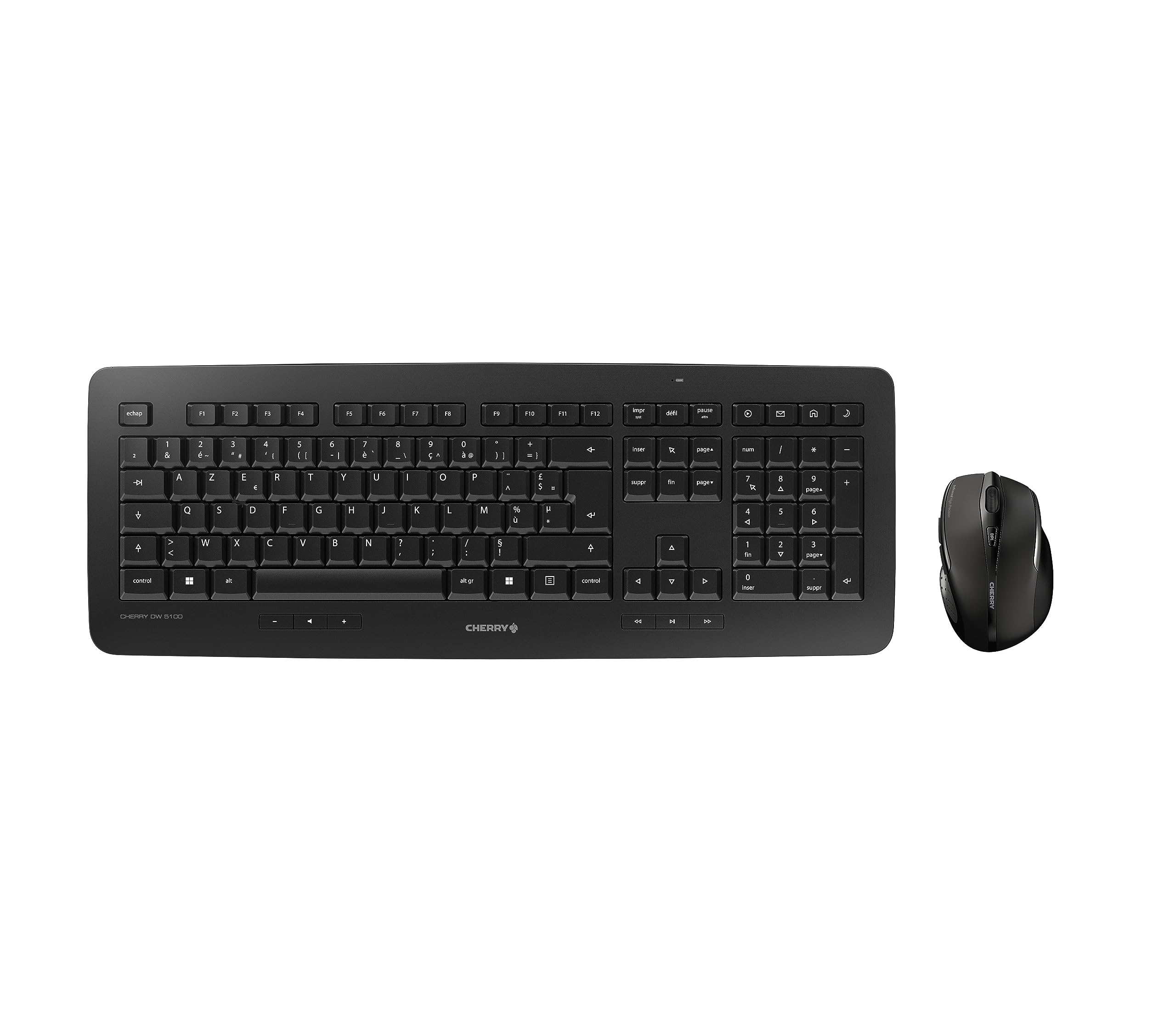 CHERRY DW 5100, Wireless Desktop Set, Belgian Layout (AZERTY), 2.4 GHz RF, Plug & Play, Ergonomic Right-Handed Mouse, Battery-Operated, Black