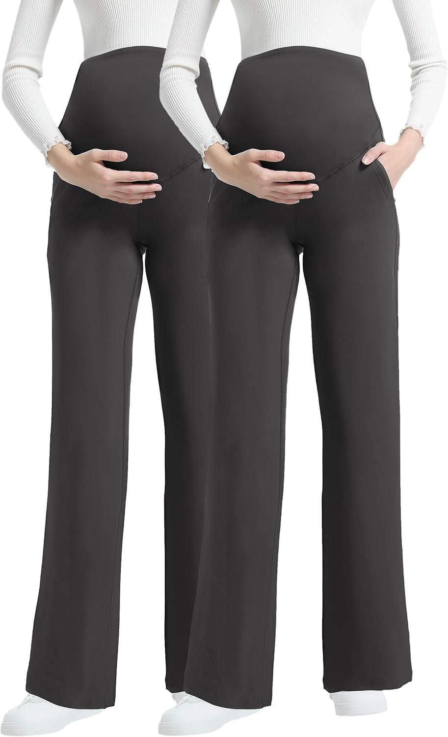 Maternity Pants Over The Belly Wide Leg Yoga Dress Work Pregnancy Pants Stretchy Casual Loose Trousers with Pockets