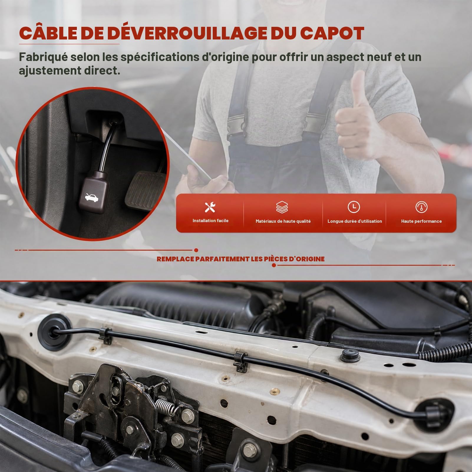 Câble d’Ouverture Capot for Twingo I 1993-2007 7700426704 Câble Déverrouillage Moteur en Acier Anti-Corrosion Réglage Blocage Traction Fluide Installation Facile