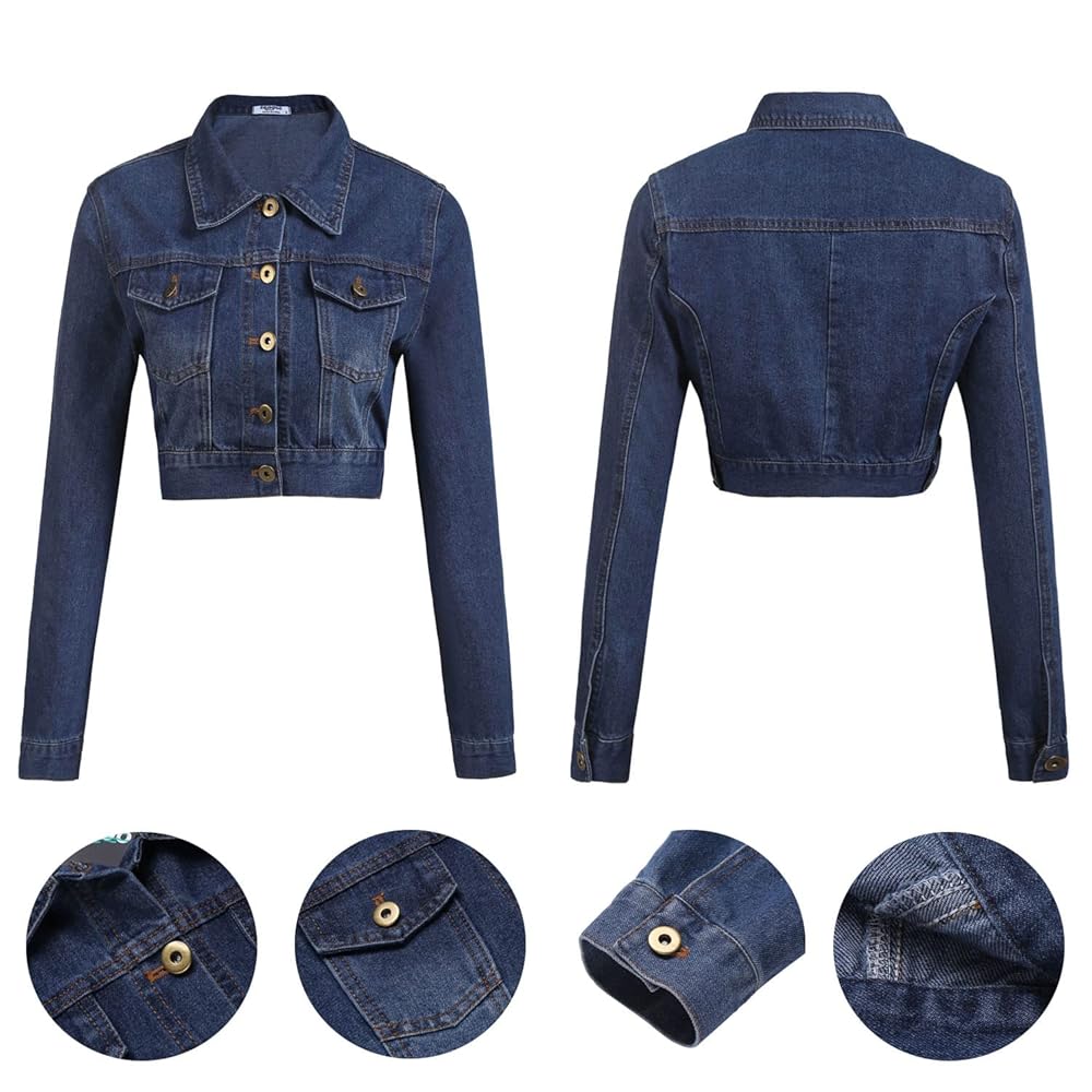 Zeagoo Womens Cropped Denim Jean Jacket Long Sleeve Button
