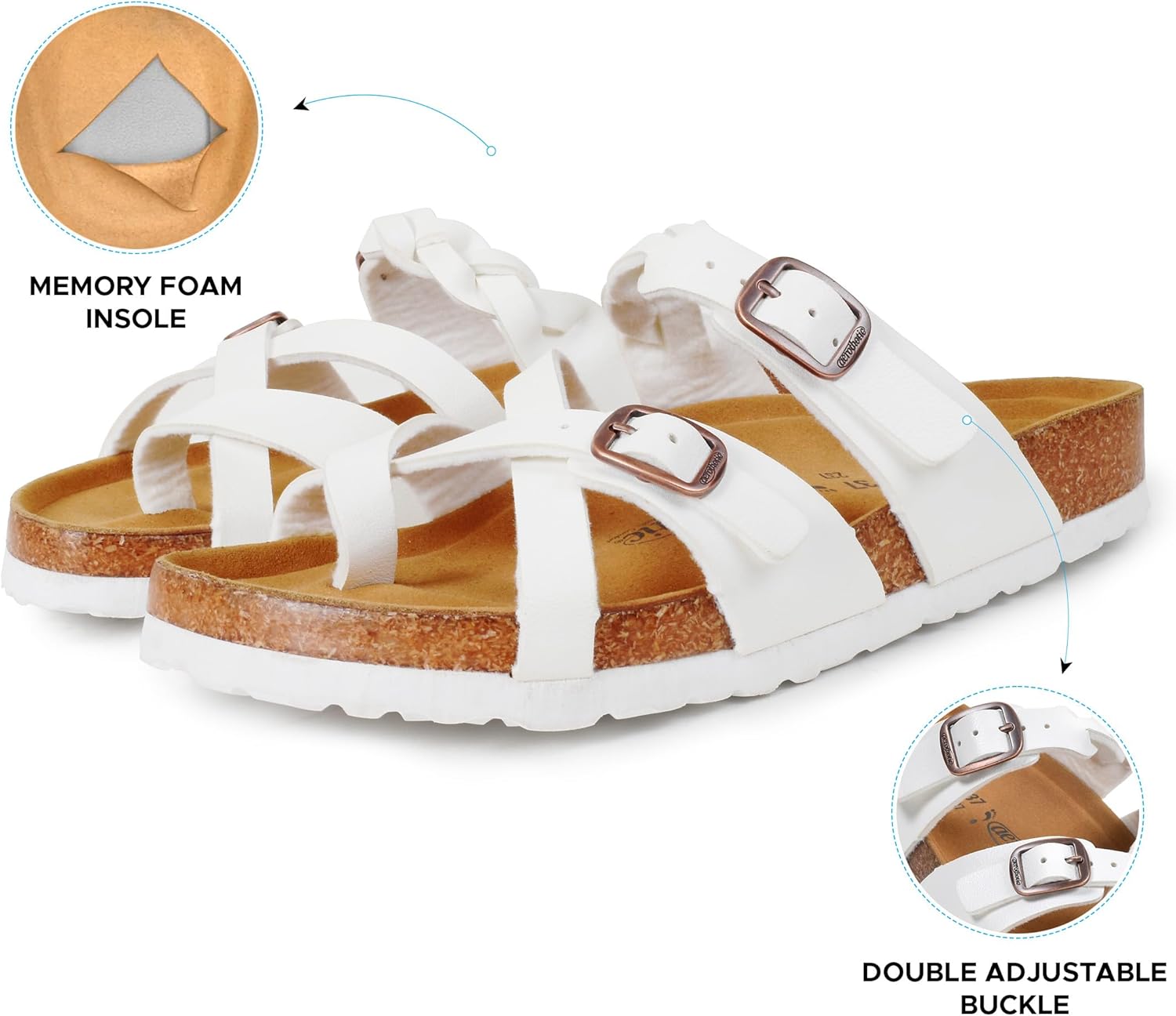 AEROTHOTIC Recovery Slides for Women Comfortable Memory Foam Cork Footbed Cute Faux Leather Adjustable Buckle Straps Walking Travel Outdoor women sandals