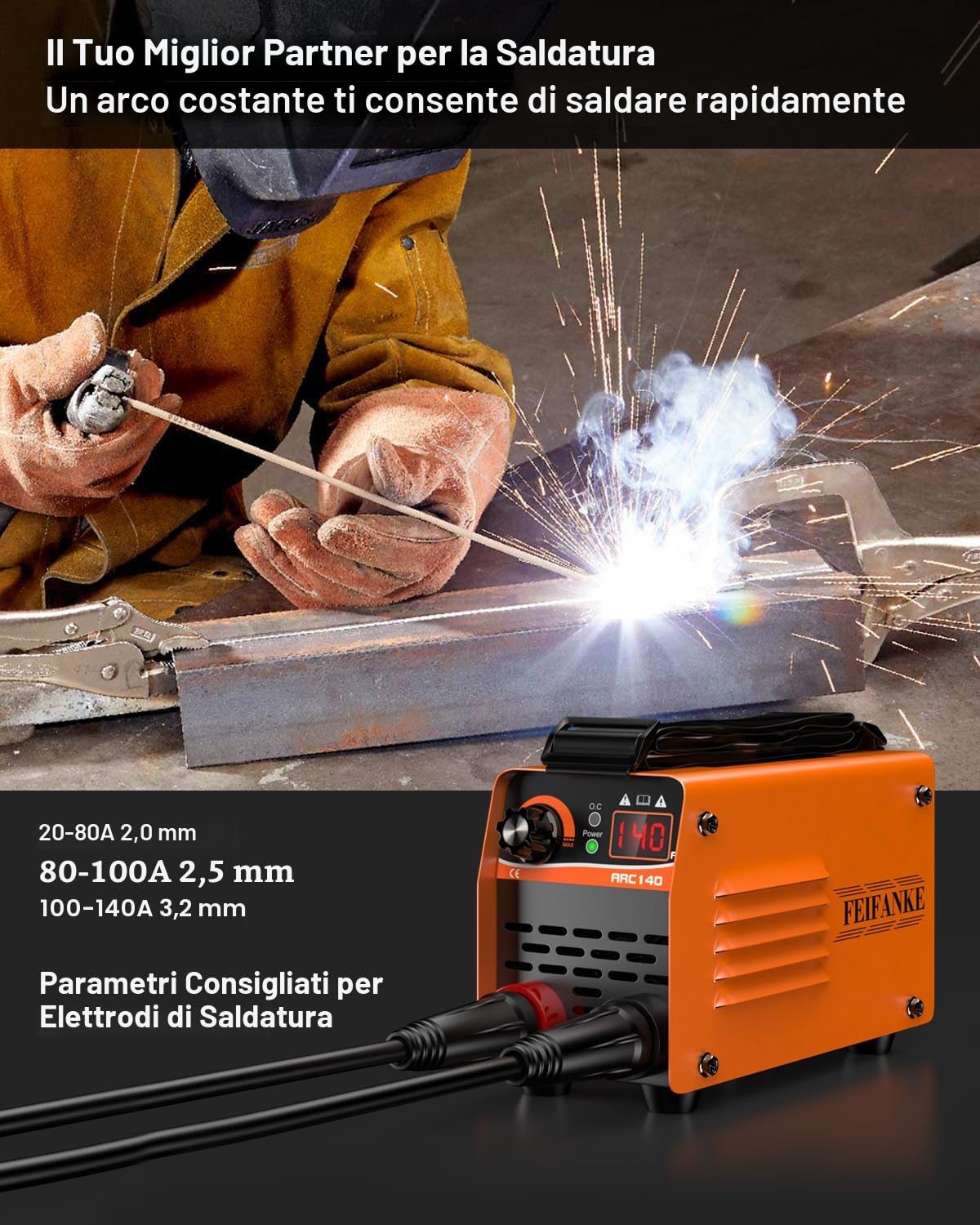 FEIFANKE ARC140 Ultra Mini Saldatrice Inverter 140A IGBT DC Saldatrice Elettrodo con sollevamento TIG, Display LED, Anti-Stick, 210 x 130 x 90 mm