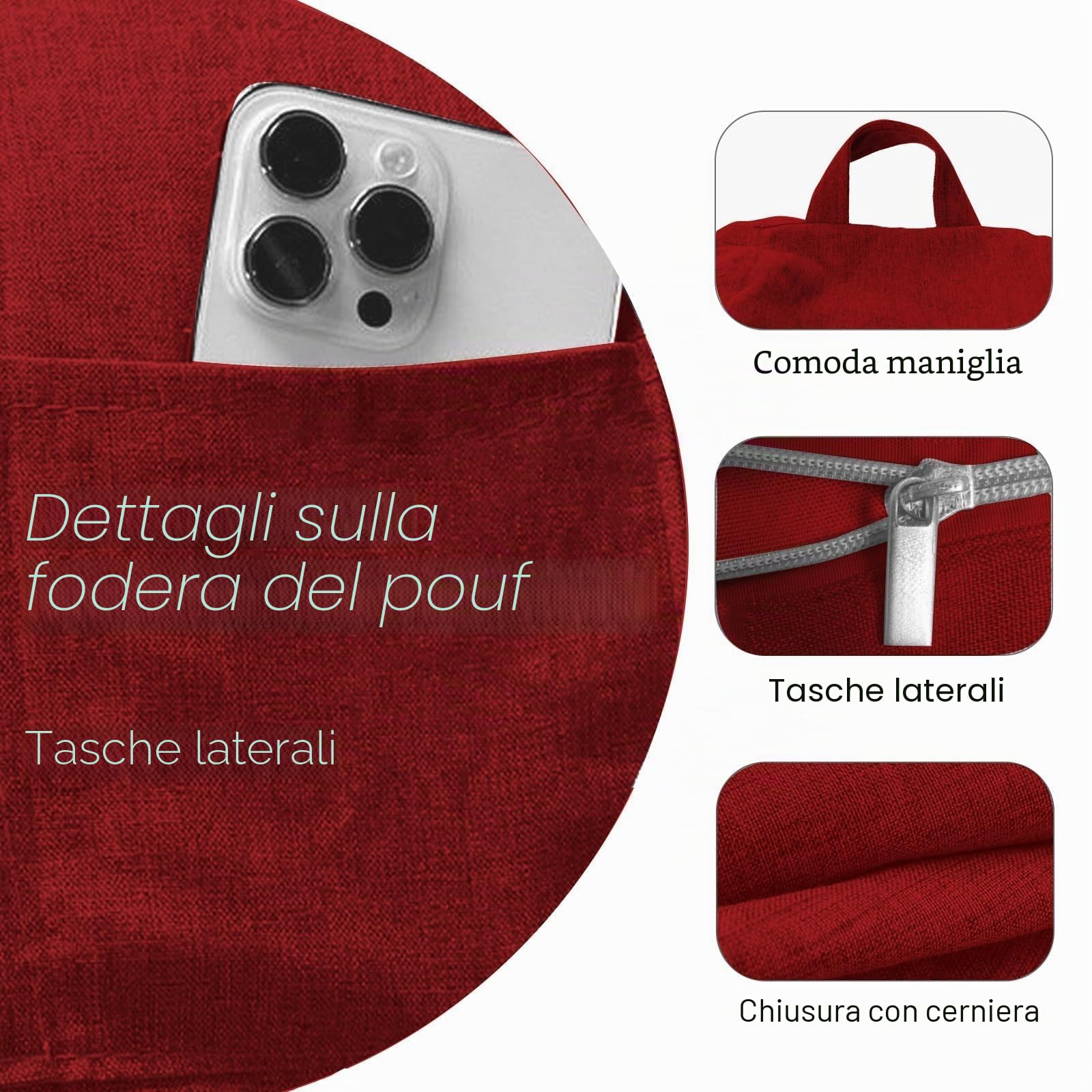 Poltrona Sacco Bambini e Adulti, 100 x 120 CM Bean Bag Senza Imbottitura, Pouf Morbido Sacco con Chiusura Lampo, Antipolvere Fodera per Poltrona a Sacco, adatto Soggiorni, Camere (Rosso)