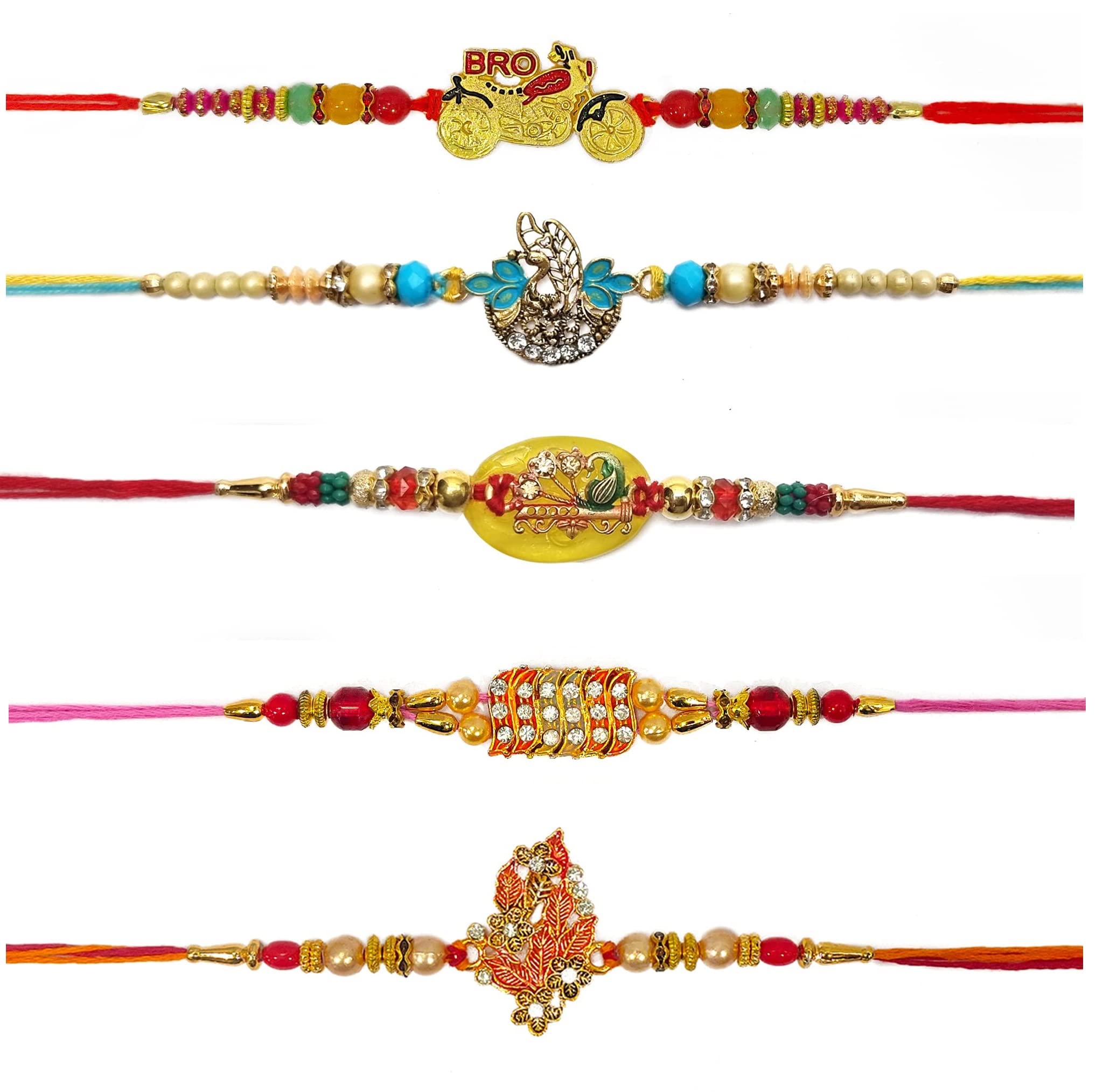 Craftsman Rakhi for brother Bhaiya Bhabhi Gift Set of 5 Pcs Rakhi for family Raksha Bandhan Festival Rakhi for Bhaiya and Bhabhi, Indian designer latest Rakhi for bhai Thread bracelets