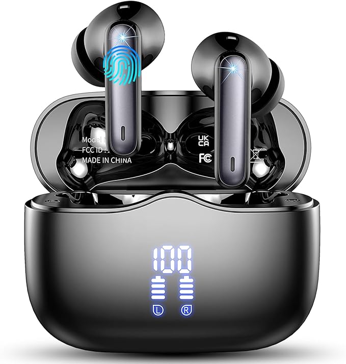 Auriculares Inalambricos , Bluetooth 5.3 Ultraligero con 4 Mics, 2023 HD Estéreo Cascos Cancelación de Ruido ENC, USB-C, Auriculares in Ear 36H IPX7 Impermeable,Negro