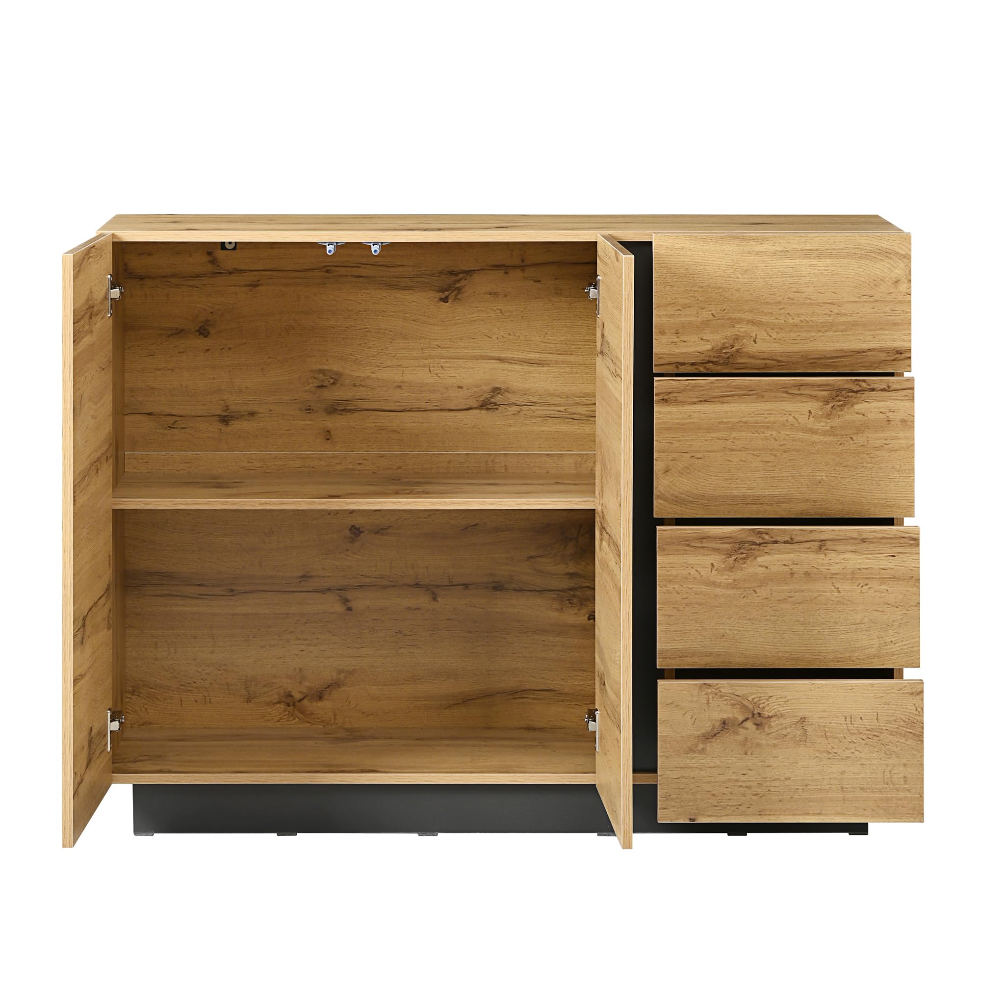 Credenza 120 x 35,5 x 90,5 cm con 2 ante e 4 cassetti, nero naturale