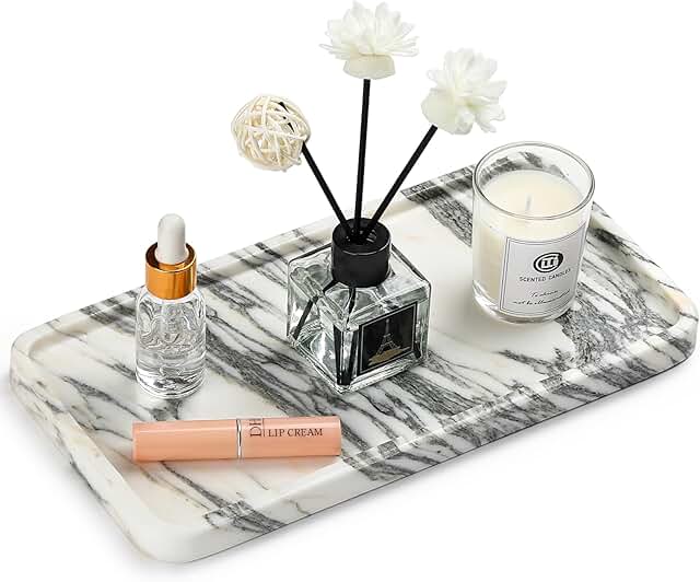 Natural Marble Vanity Tray - Moujings Genuine Marble Perfume Tray for Ba...