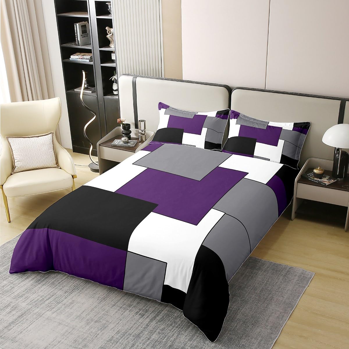 Grey Purple White Black 100% Cotton Duvet Cover - Image 2