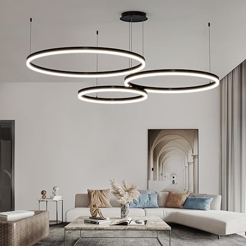 Mikeru Lámpara LED moderna de 3 anillos, lámpara colgante de techo con control remoto 3000 K-6500 K, luz de temperatura de color ajustable para sala
