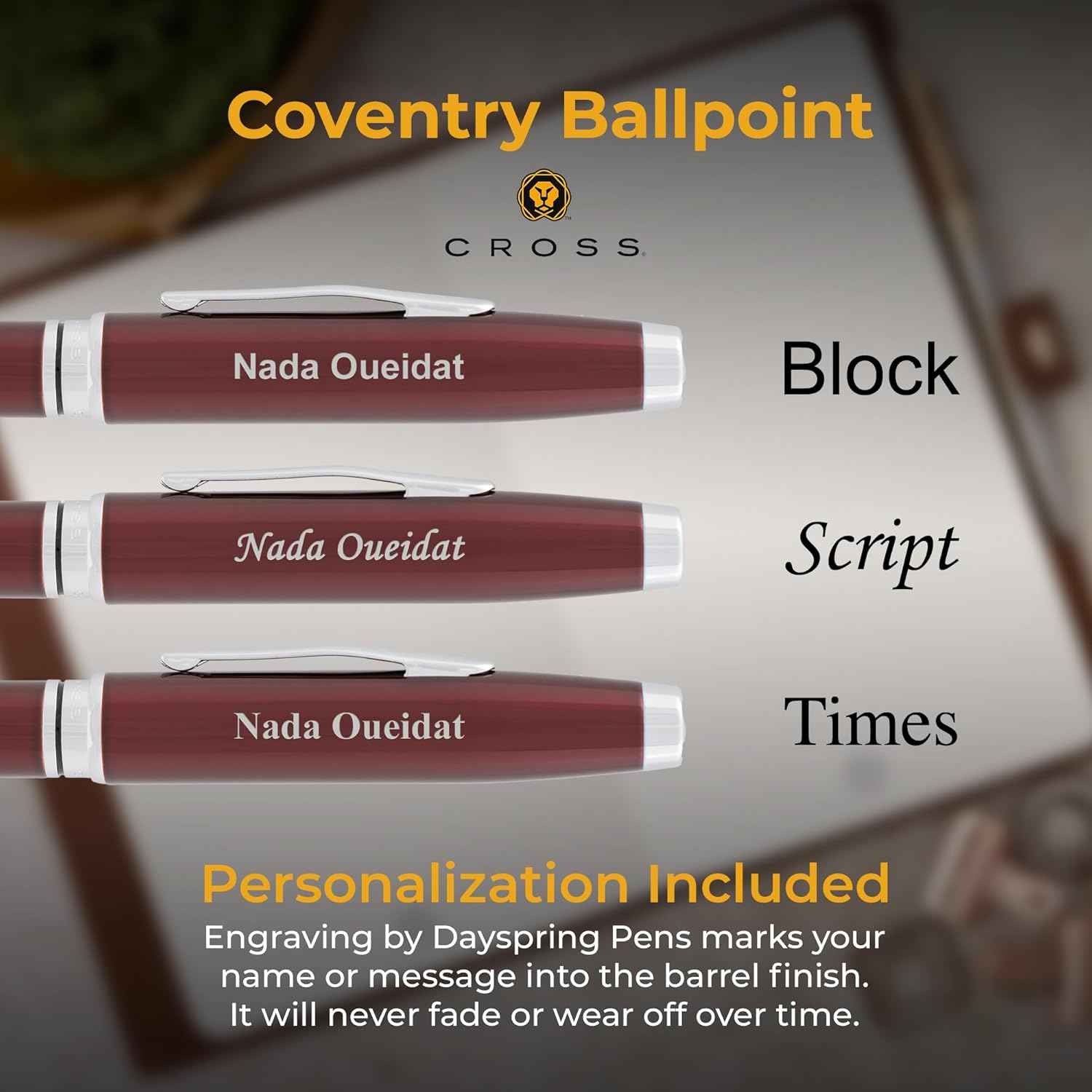 Personalized, Custom Engraved Cross Pen for Men or Women | Cross Coventry Ballpoint Pen | Luxury Gift for Office, Graduation and Business [Red Lacquer with Chrome Trim]