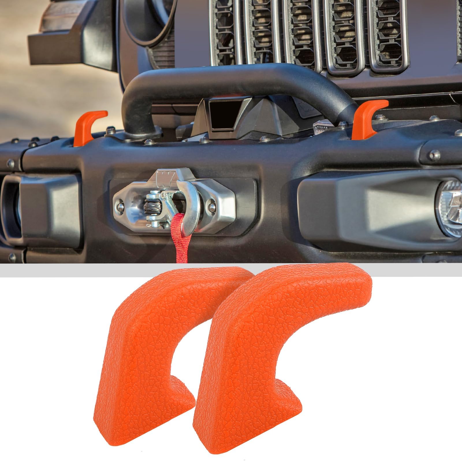 JWWY Bumper Tow Hook Covers Tow Trailer Hitch Receiver Cover Towing Hitch Rubber Sleeve Protector Cover Trim Fit for 2007-2025+Jeep Wrangler JL Gladiator JT 4XE JK Exterior Accessories 2pcs Orange
